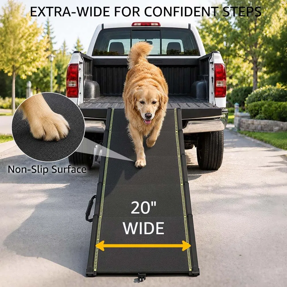 unipaws Rampa telescopica extra lunga per cani, 220 cm, per auto, SUV e camion, larga 51 cm, portatile, con superficie antiscivolo, strisce riflettenti e pendenza delicata, per cani fino a 68 kg