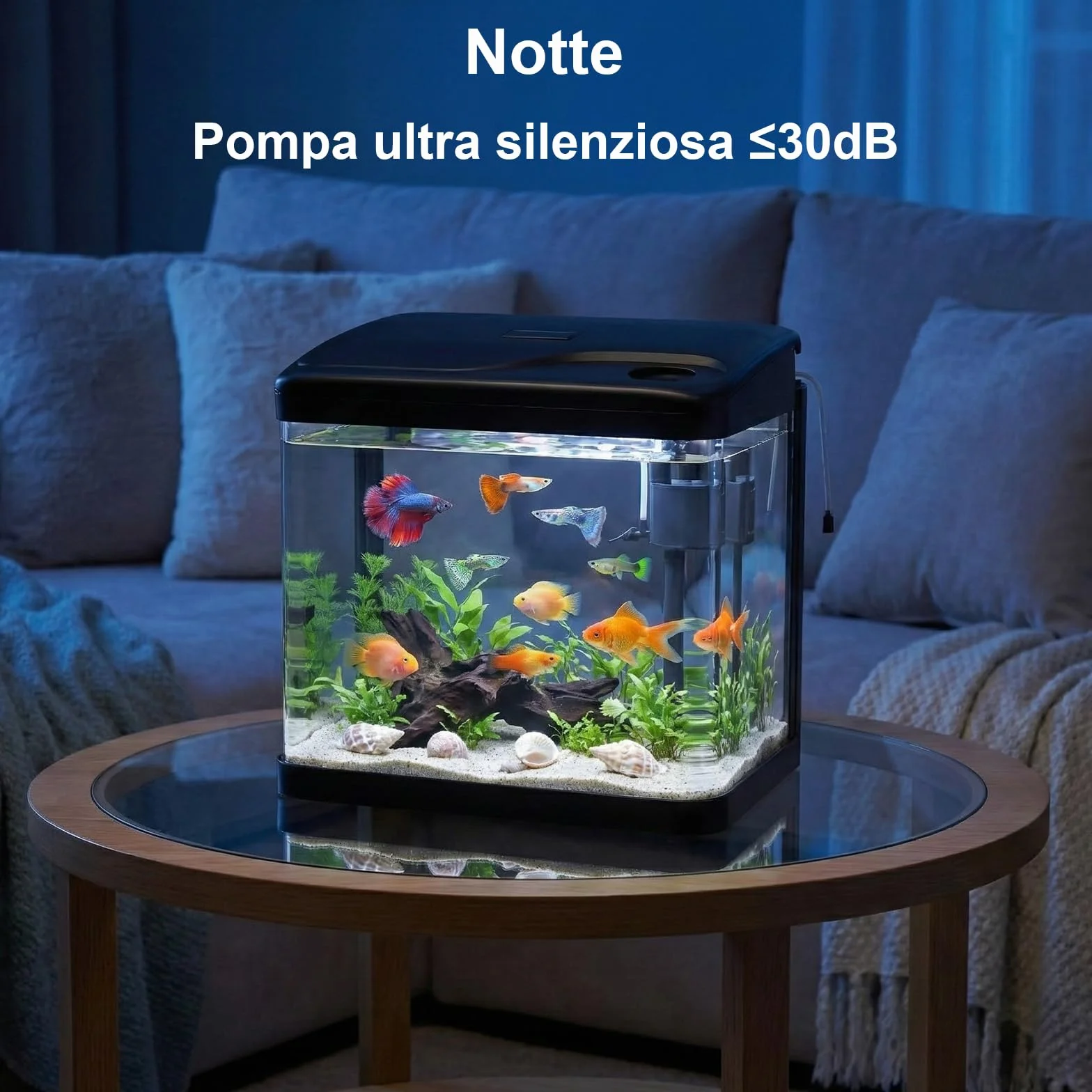 Acquario in Vetro Acquario Completo Acquarios Per Pesci Rossi,con Illuminazione a LED e Sistema di Filtraggio,10 Litri,Nero,Set Per Principianti