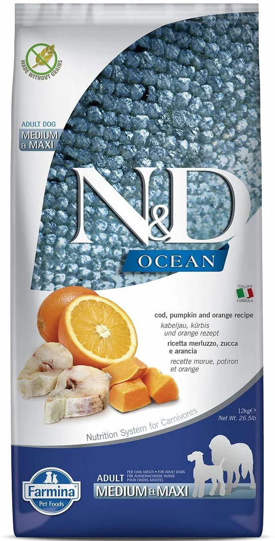 Farmina N&D Ocean Merluzzo Zucca & Arancia Cane Adult Medium/Maxi 12kg
