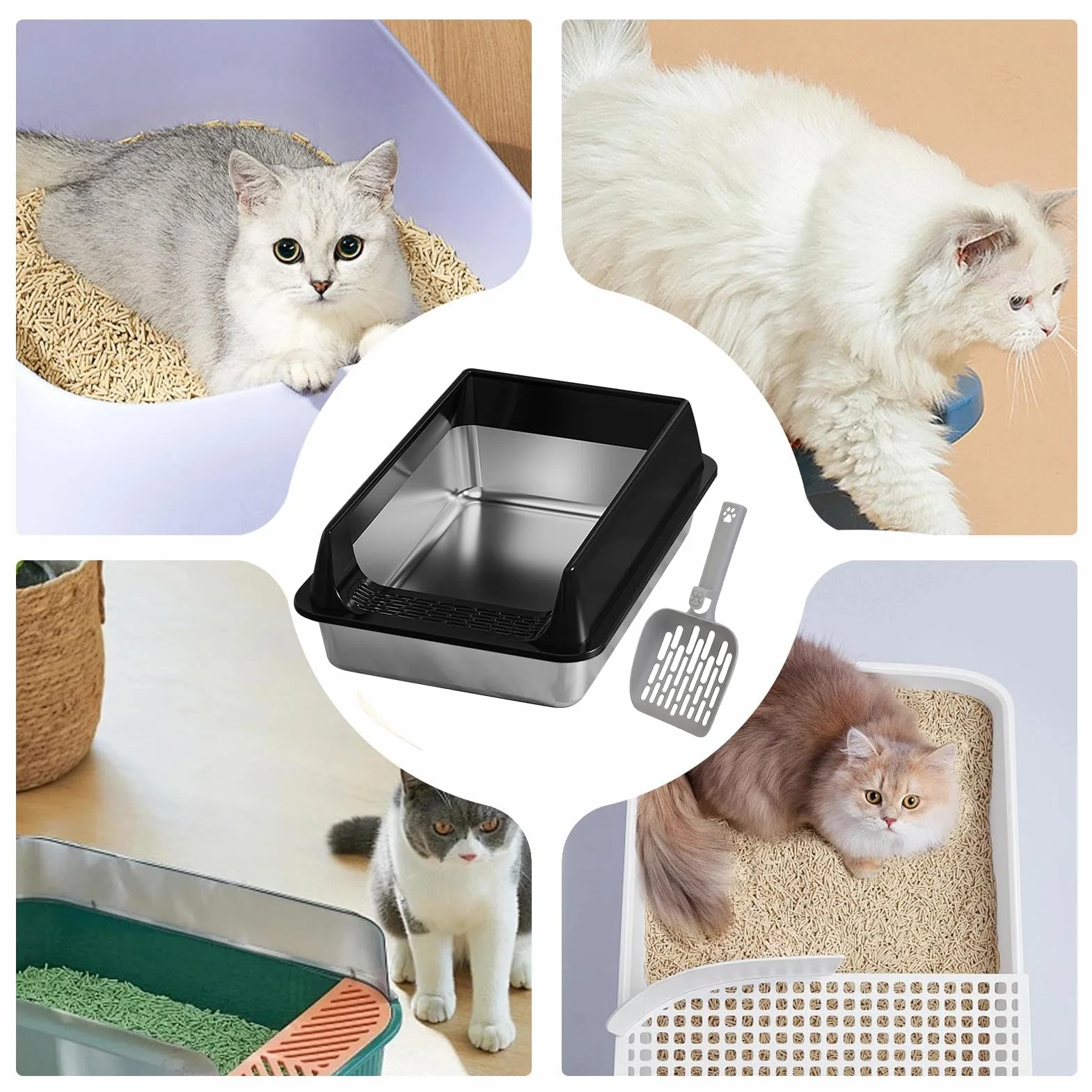 Lettiera In Acciaio Inossidabile - Lettiera Per Gatto In Acciaio | Scatole Di Lette Di Metallo | Contenitore Di Gattini A Faccia In Alto Con Scoop | Per Animali Domestici Facilmente Puliti P