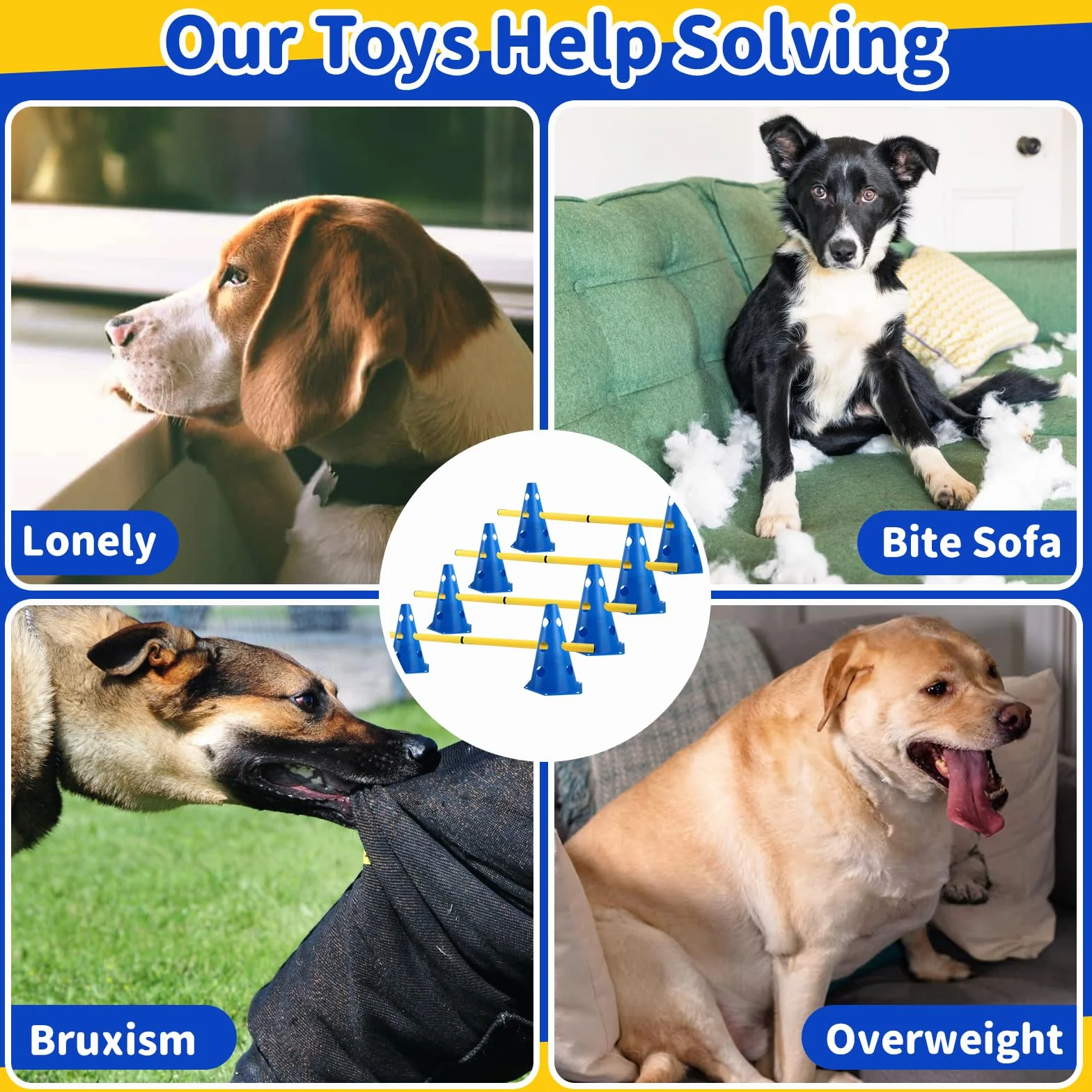 Agility Set per Cani Ostacoli per Bambini, Ostacoli per Cani con 8 Coni 32cm di Altezza + 8 Aste Lunghe 80cm, Set di Siepi Agility, per Cane Il Lavoro di Coordinamento