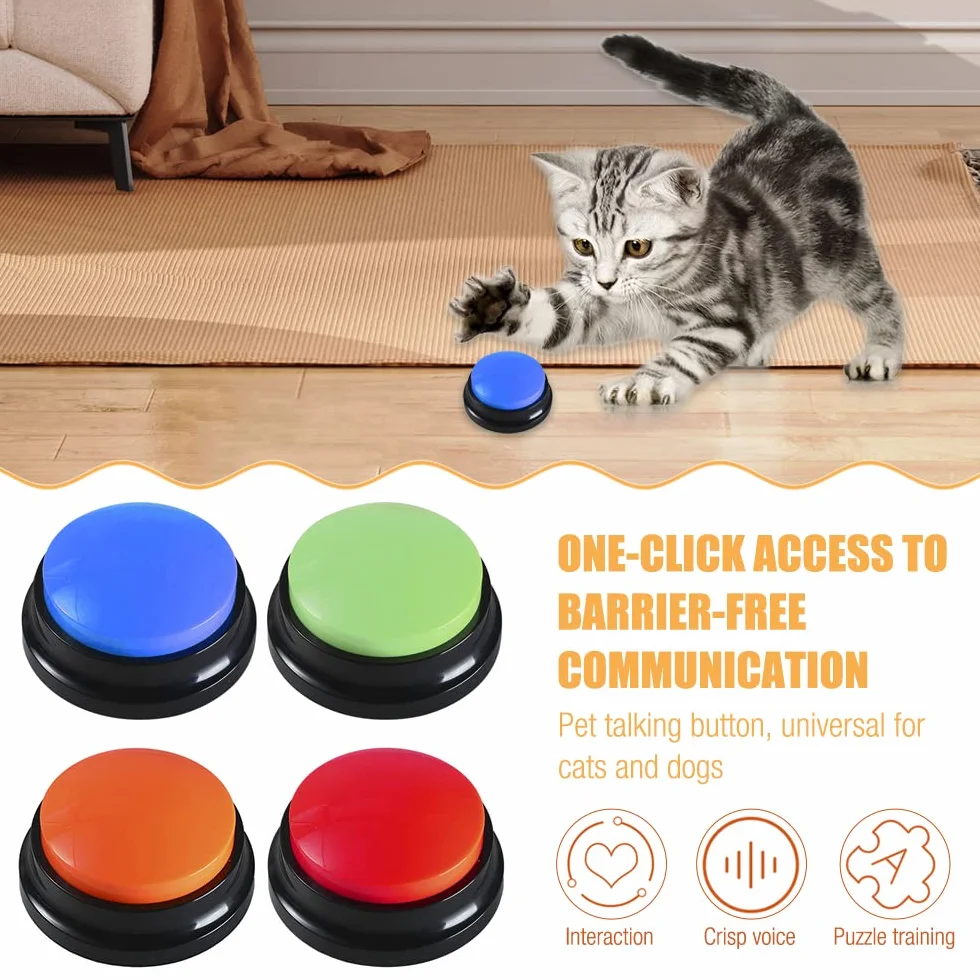 4 Pezzi Buzzer con Funzione di Registrazione, Buzzer Registrabile Vocale, Pulsante di Conversazione Registrabile, Answer Buzzers per Cane Giocare E Comunicare con Cane Gatto