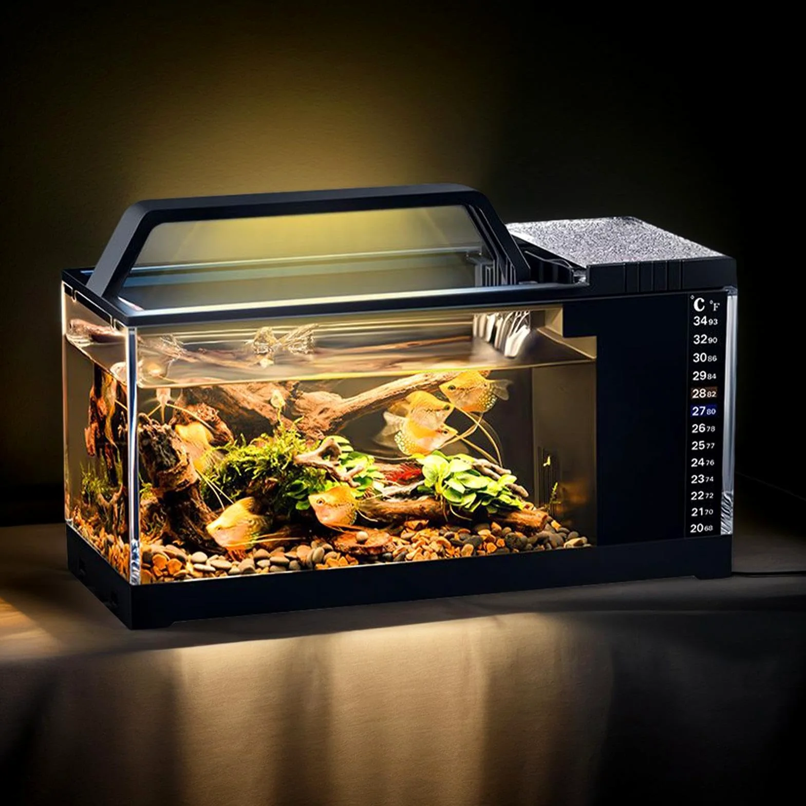 Kit Acquario Completo - Vasca Per Pesci Con Filtro Integrato E Luci LED | Intelligente Con Pompa Silenziosa E Monitoraggio Temperatura Ideale Per Betta, Guppy, Gamberetti E