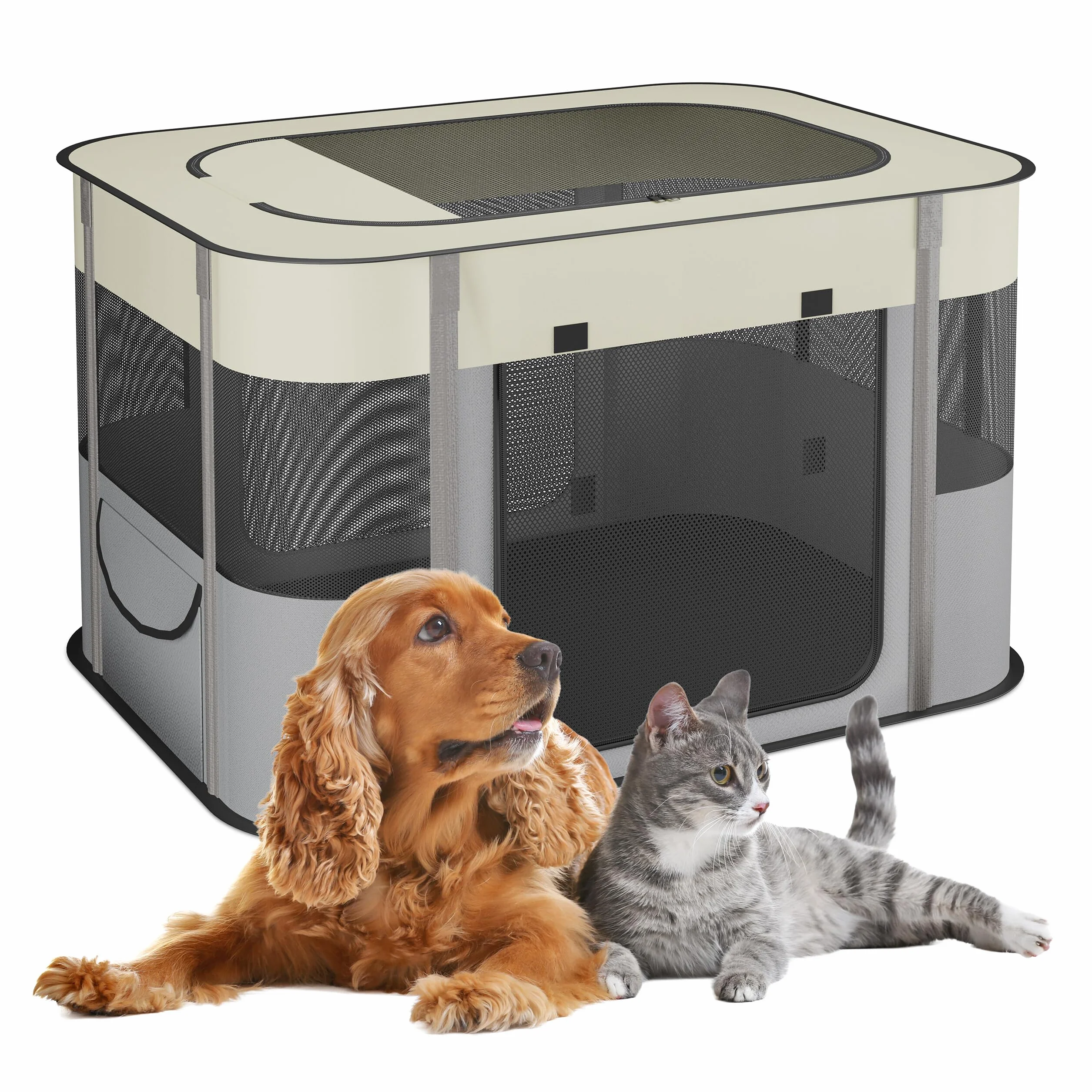 Relaxdays Recinto per Cani da Interno ed Esterno, Box Pieghevole Portatile Cuccioli, 60x90x68 cm, Tessuto, Multicolore