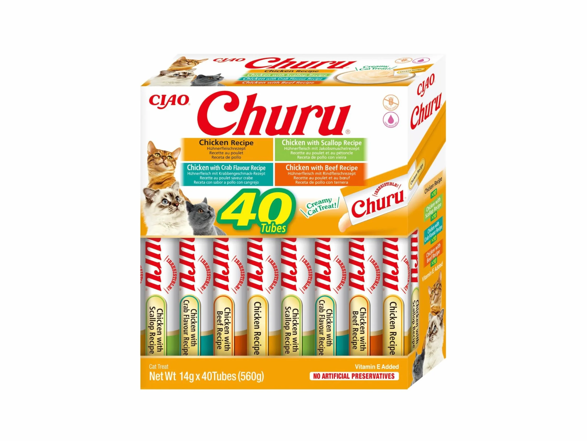 INABA Churu Snack per Gatti Cremoso al Pollo 40 Stick x 14g - Cibo per Gatti da Leccare Senza Conservanti, Grain-Free