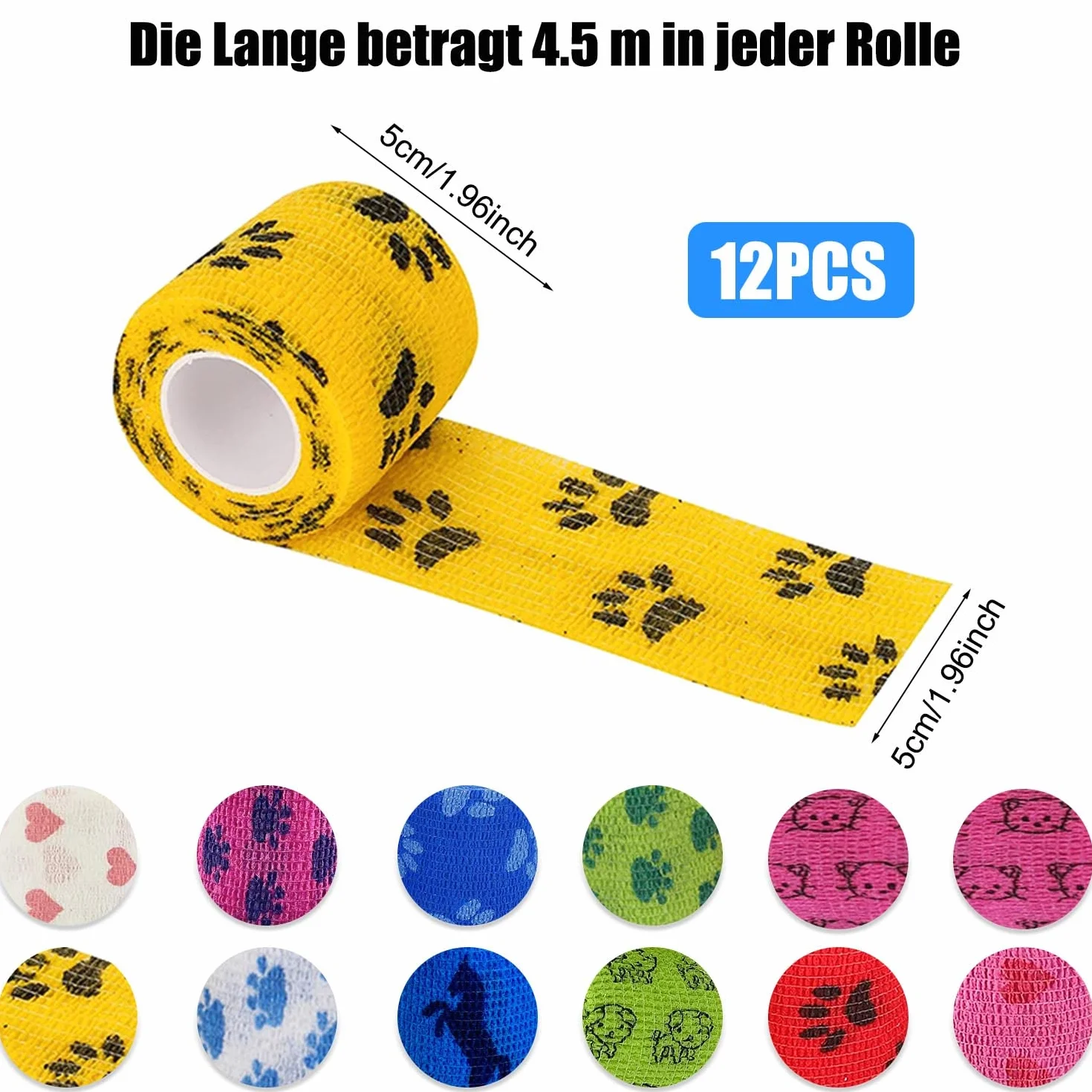 Benda Elastica Autoadesiva, 12 Pezzi Benda Elastica Coesiva, 5 x 4.5 cm Benda Autoadesiva, Colore Benda Elastica per Fasciatura Autoadesive Adatto per Dita Caviglie Ginocchia Braccia