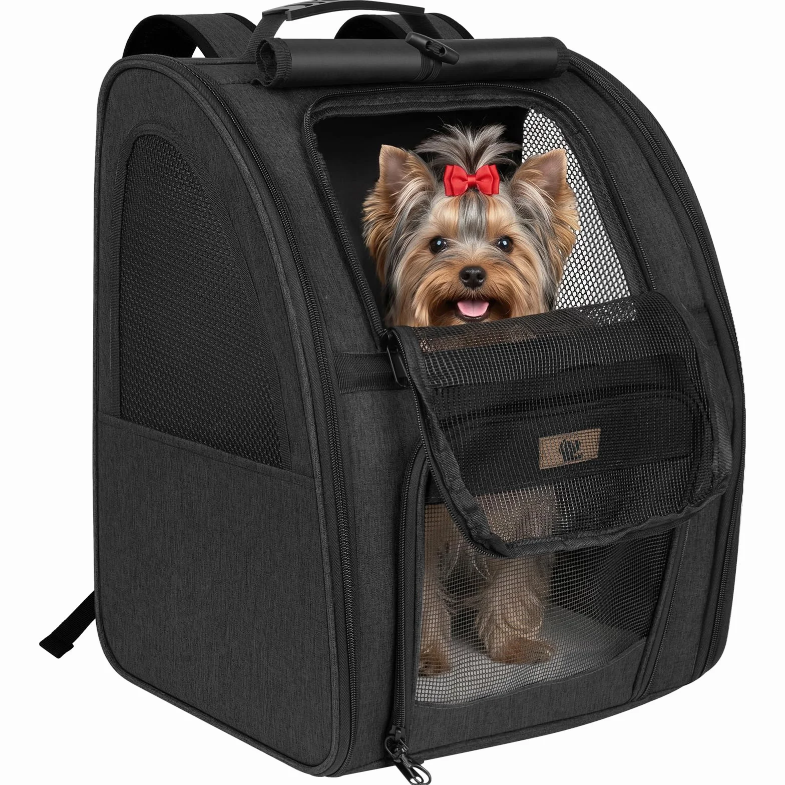 Aystkniet Zaino Trasportino per Cani e Gatti fino a 10 kg, Pieghevole, Ventilazione a 270°, 3 Aperture, Tenda Coprivista, Fascia per Trolley