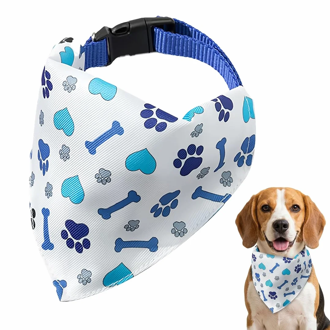 Bandana Triangolare per Cani Piccoli Medi con Motivo Osso Cuore Poliestere