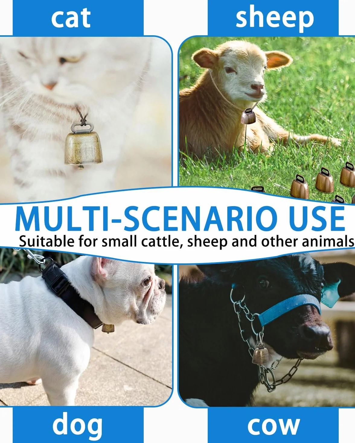 BARRU 5 pcs campane in rame per cani e gatti, per animali domestici, mucca, cavallo, pecora, pascolo, piccole campane in ottone, campane anti-smarrimento, campane per animali - bronzo