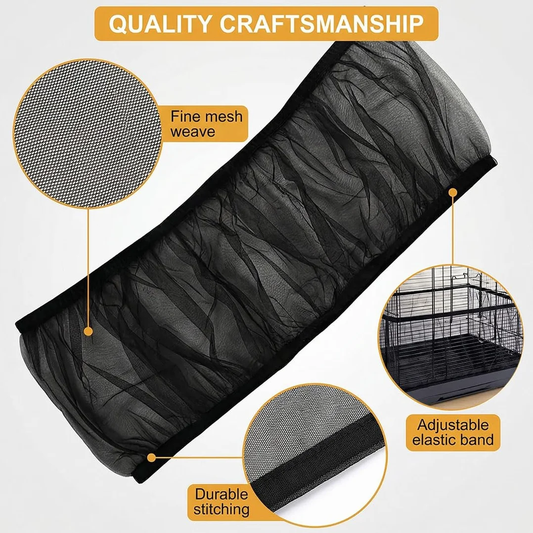Copertura Gabbia Pappagalli 1 Pezzo Nero Altezza 20 Cm Circonferenza 80-110 Cm Rete Nylon Traspirante