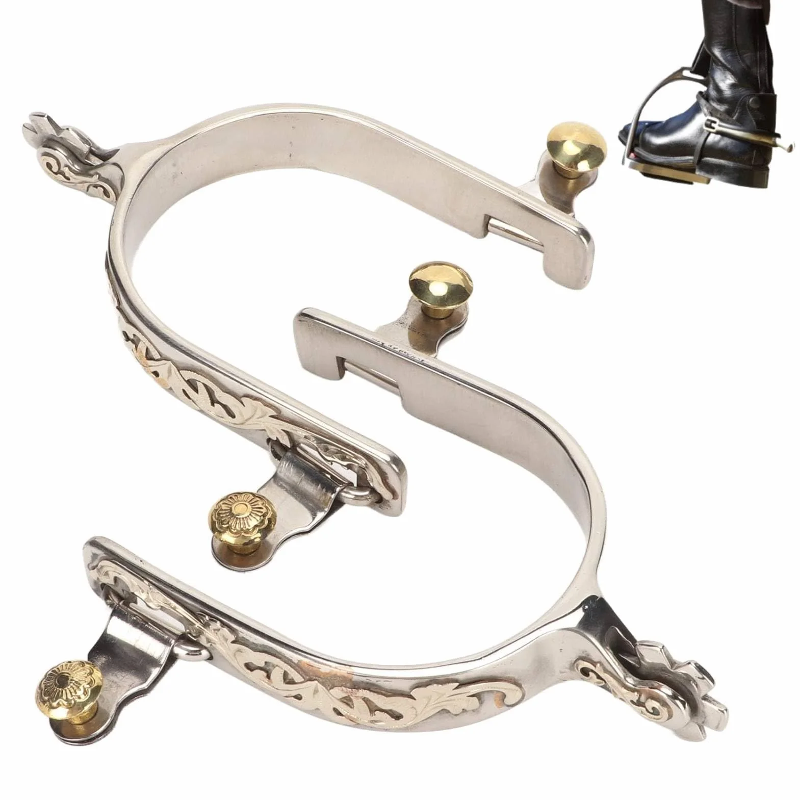 Cyrank Speroni per Cavallo, Speroni in Acciaio Inossidabile Speroni Stile Cowboy Occidentale Speroni Occidentali Speroni per Stivali da Cavallo con Intaglio di Fiori Sperone Occidentale per Equestre