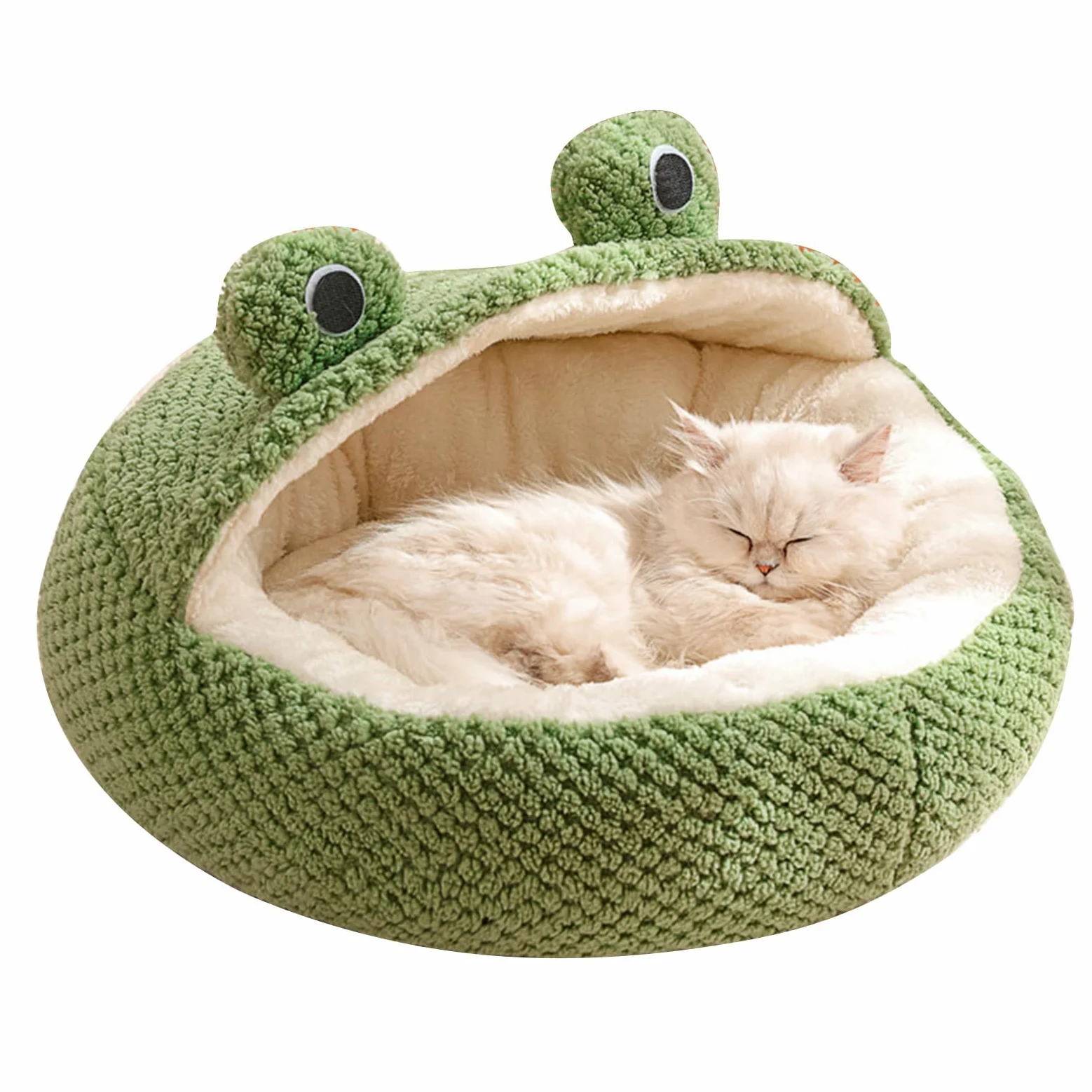 PETCUTE Cuccia da Interni per Gatti,Letto per Animali Domestici,Letto per Gatti con Cuscino Imbottito Rimovibile e Lavabile,Simpatica Forma di Rana,Cuccia per Gatto con Fondo Antiscivolo