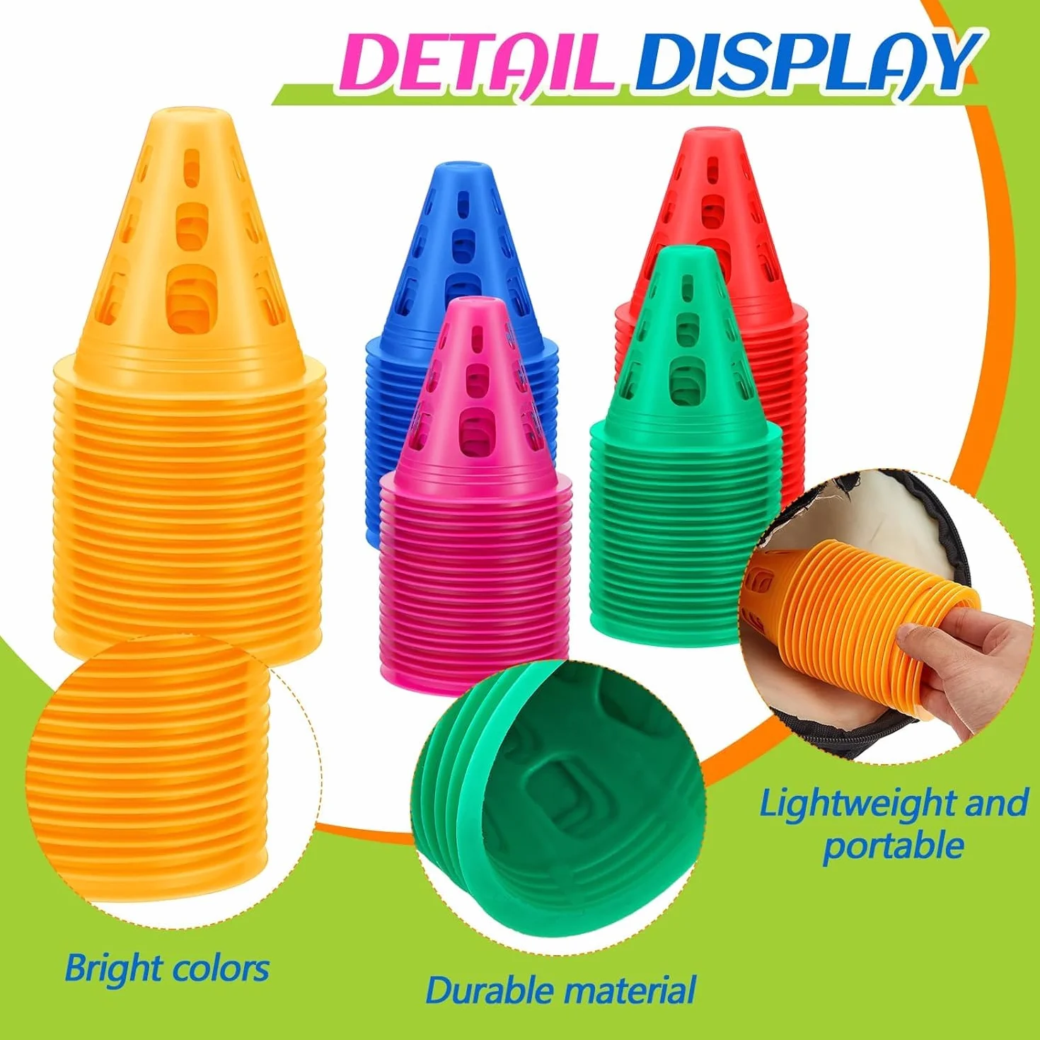 Slalom Coni di Allenamento, 40 Pezzi Sport Coni di Addestramento Set Coni Sport Cono di Traffico Colorato del Mucchio di Pattinaggio per Bambini Sport Addestramento del Cane