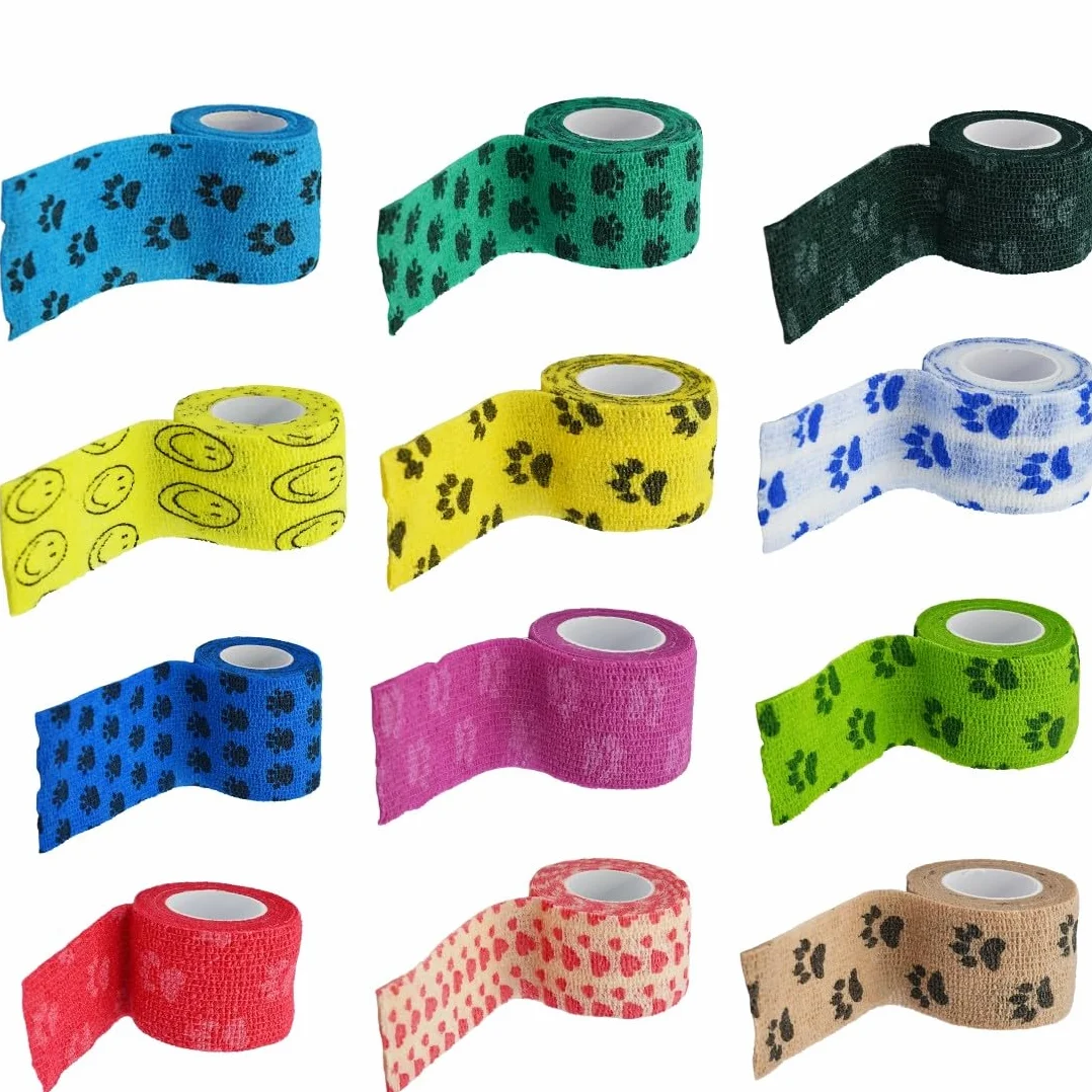 12 Rotoli Pet Vet Wrap Benda Elastica Coesiva 2.5cm x4.5m Bendaggio Adesiva Autoadesiva Benda per Animali Domestici Nastro Bendaggio Sportivo Non Tessuto Fasciatura Coesive Nastro Elastico
