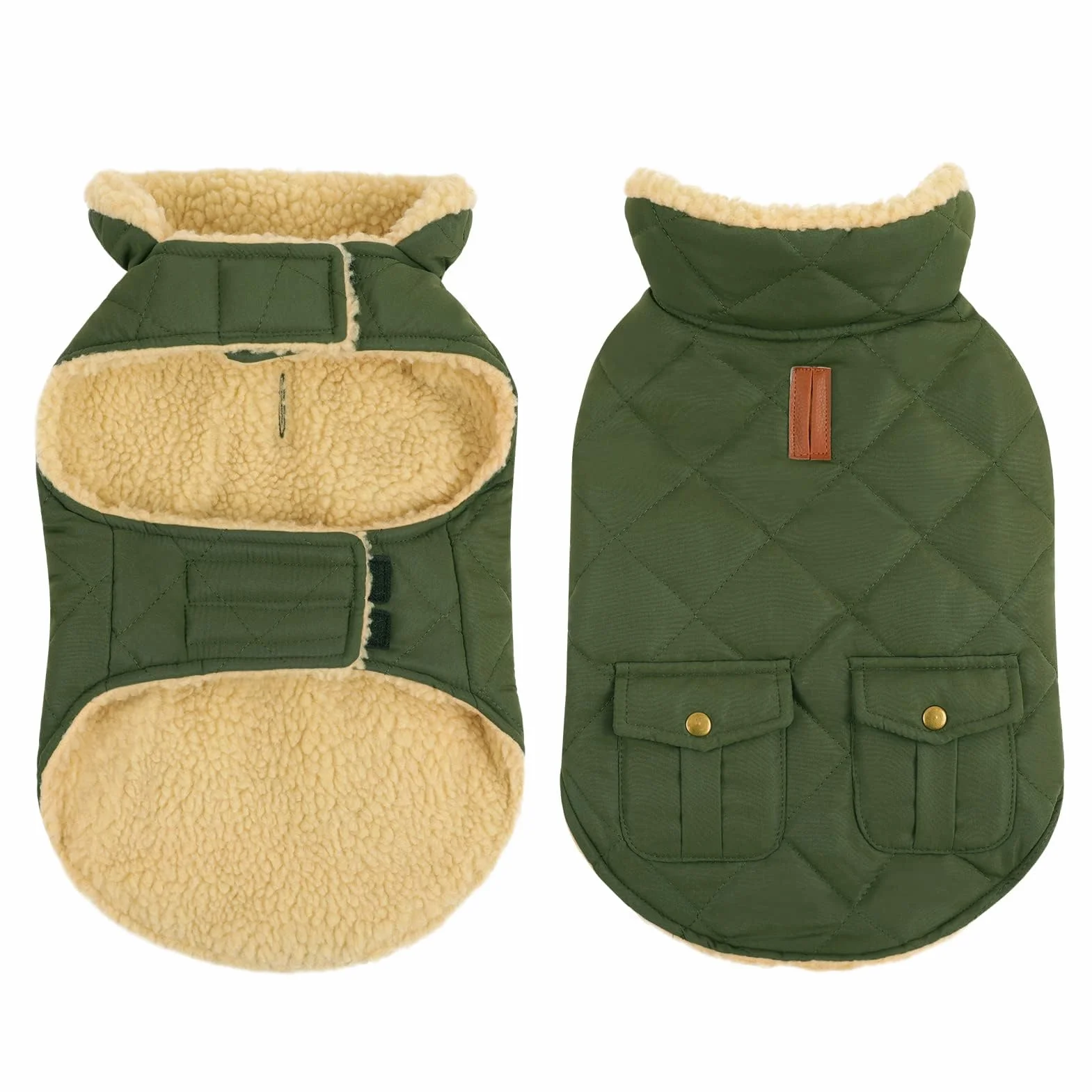 CITÉTOILE Cappotto Invernale per Cani - Gilet Termico con Lana Spessa, Giacca Antivento per Chihuahua e Razze Piccole/Medie/Grandi, Foro con Corda di Trazione, Verde, S