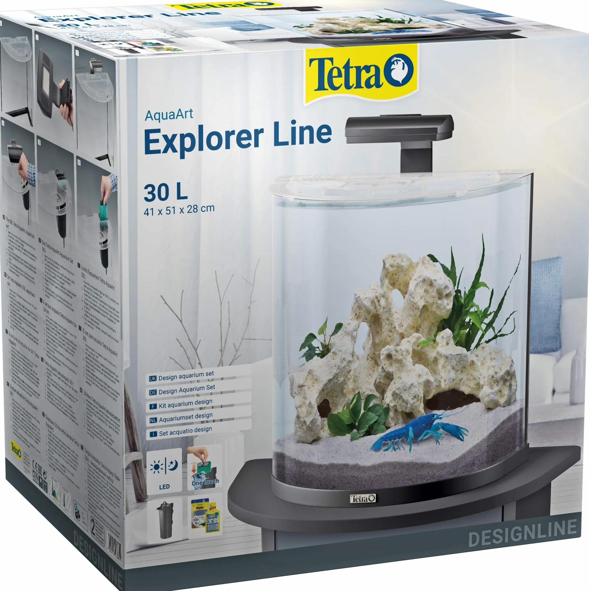 Tetra Explorer Line - Set completo per acquario, 30 l, design acquario con parabrezza curvo, illuminazione a LED, tecnica, fodera e prodotti per la cura, colore: Nero