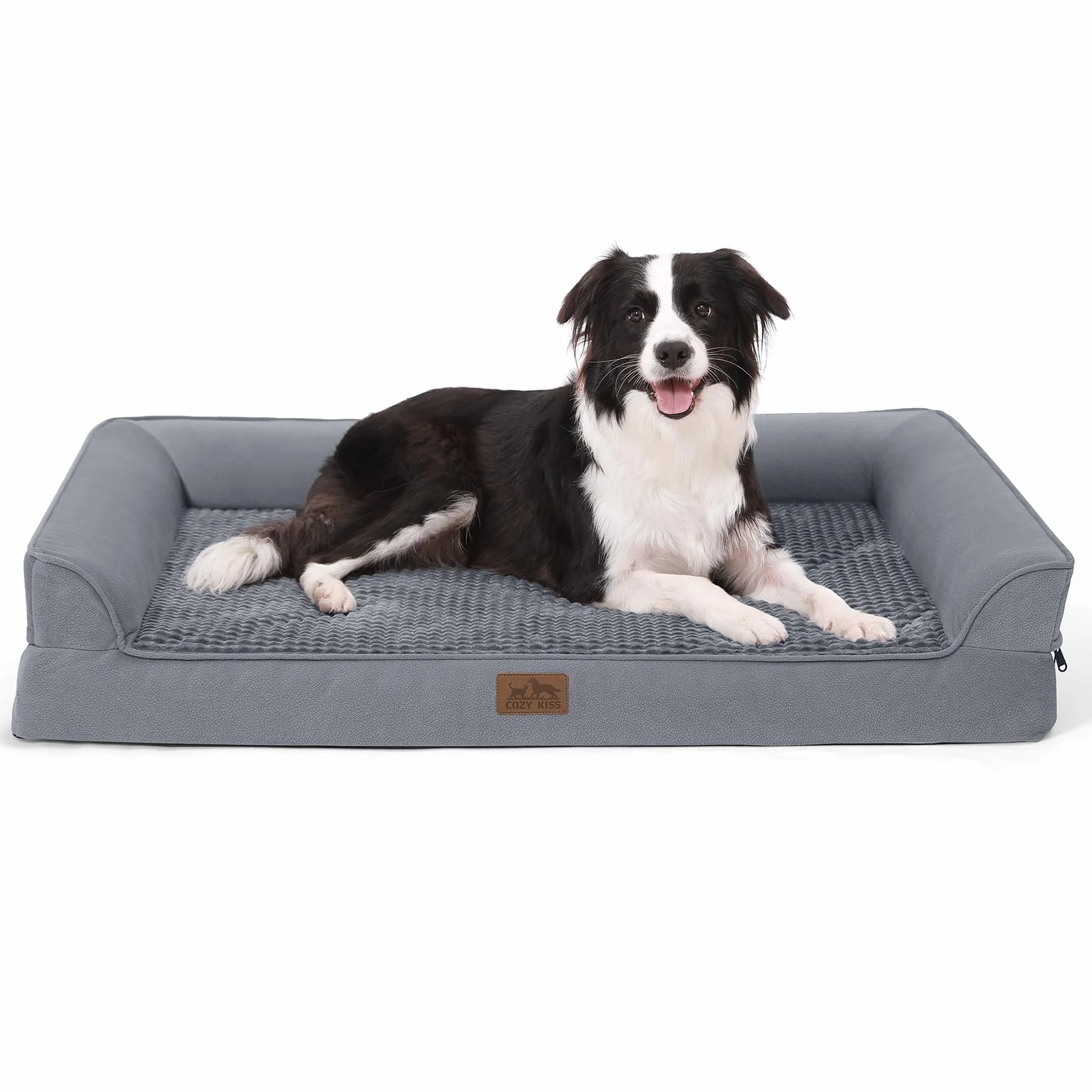 COZY KISS Divano impermeabile per cani, fodera impermeabile e fondo antiscivolo, letto per animali domestici in schiuma a forma di cassetta delle uova (grigio, L)