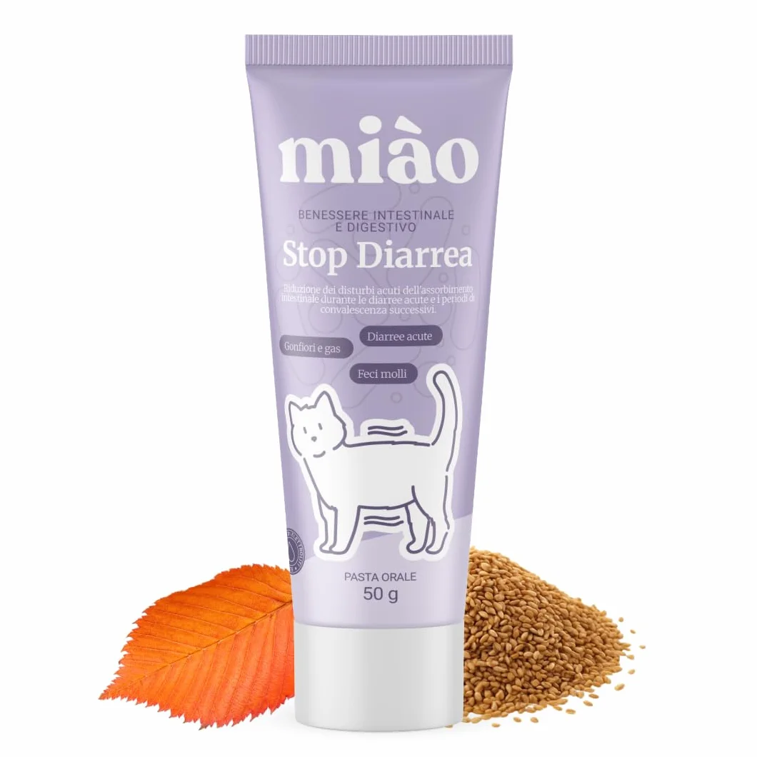 Miào Stop Diarrea Gatto Pasta – Supporto Intestinale per Diarrea Acuta, Feci più Solide, Reintegro Elettroliti e Liquidi, Pancia Gonfia, Facile Somministrazione