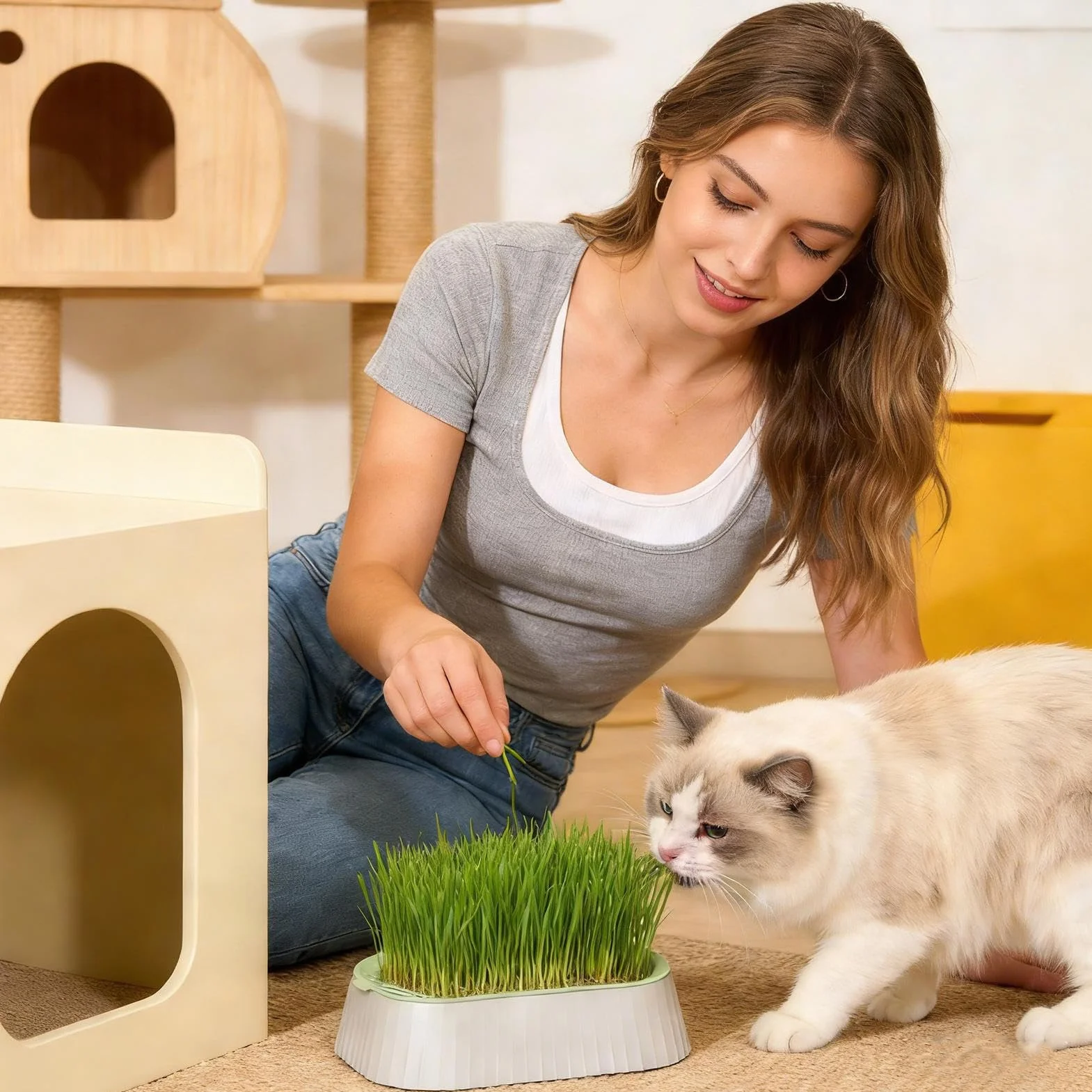 Erba per gatti – erba per gatti biologica, facile da coltivare, pianta sempreverde, supporto digestivo ideale per gatti, supporto (12 cm, 20 – 30 Cm), sottovaso, vasi da fiori, piante