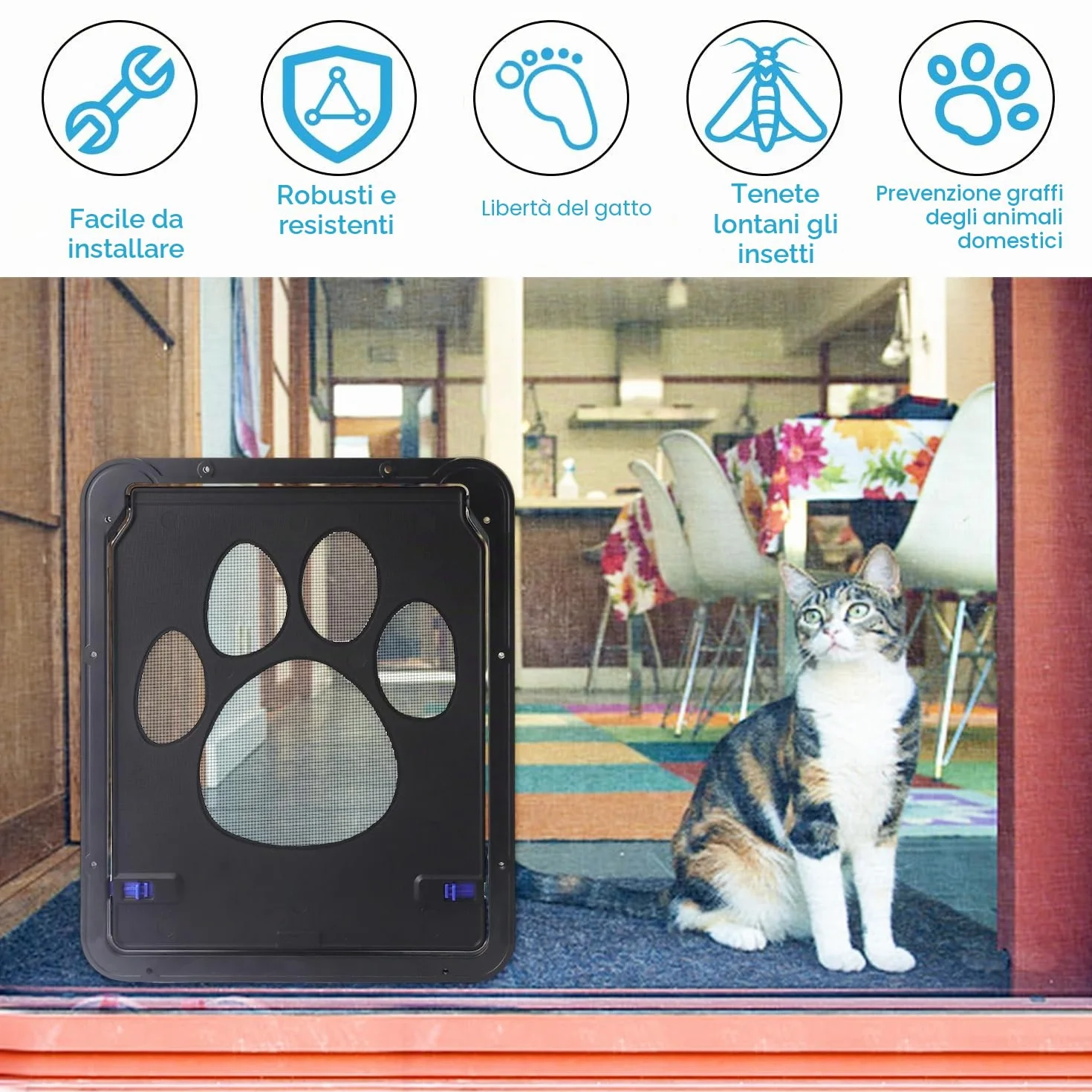 Gattaiola per Animali Domestici - Porta Basculante per Cani e Gatti 24 x 29 cm - Zanzariera Porticina Facile da Installare - Sportellino Finestra