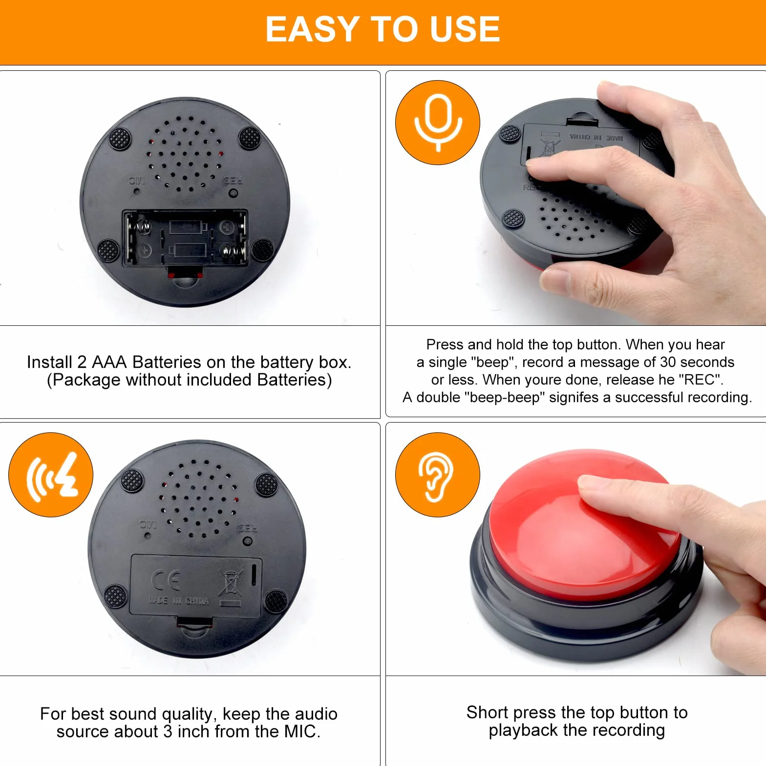 TNSLAND Pulsanti per Cani Parlanti e Allenamento - Giochi Interattivi, Buzzer Button - Confezione da 4