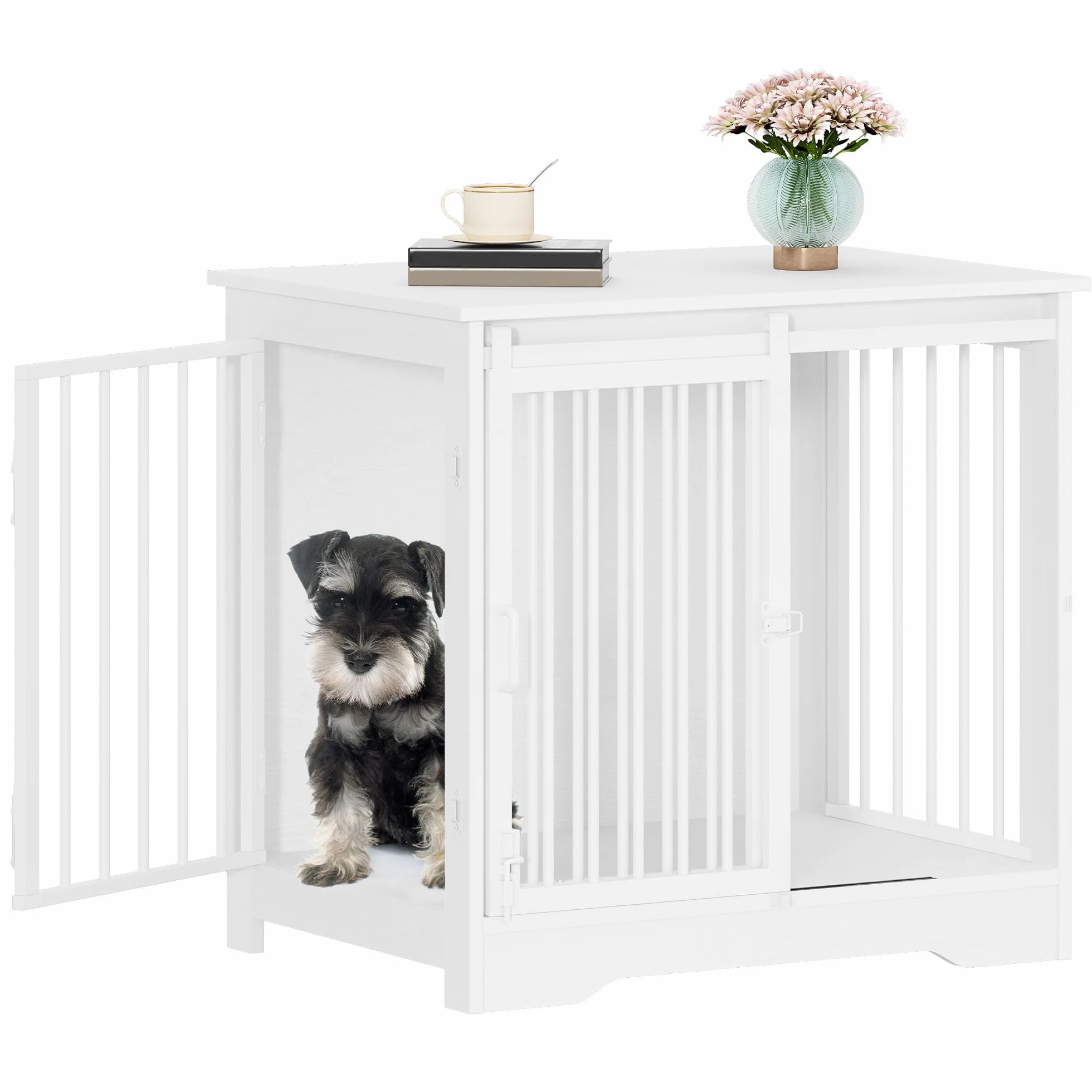 Hzuaneri 69 cm Gabbia per Cani, Tavolo Supplemento, Nicchia Moderna per Cani, Gabbia per Cuccioli, Casetta per Animali, 2 porte, 49 × 69 × 64,5 cm, Bianco DFC84313W