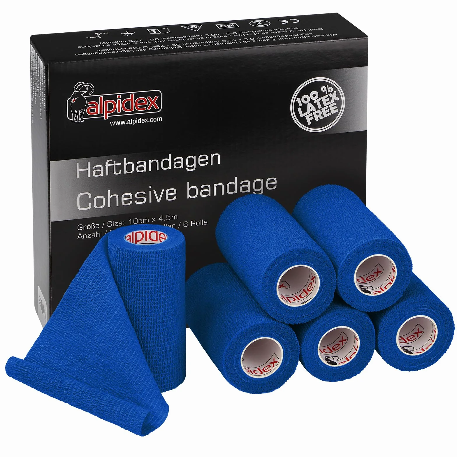 ALPIDEX Benda Adesiva 10 cm x 4,5 m Coesivo Autoadesivo Blu