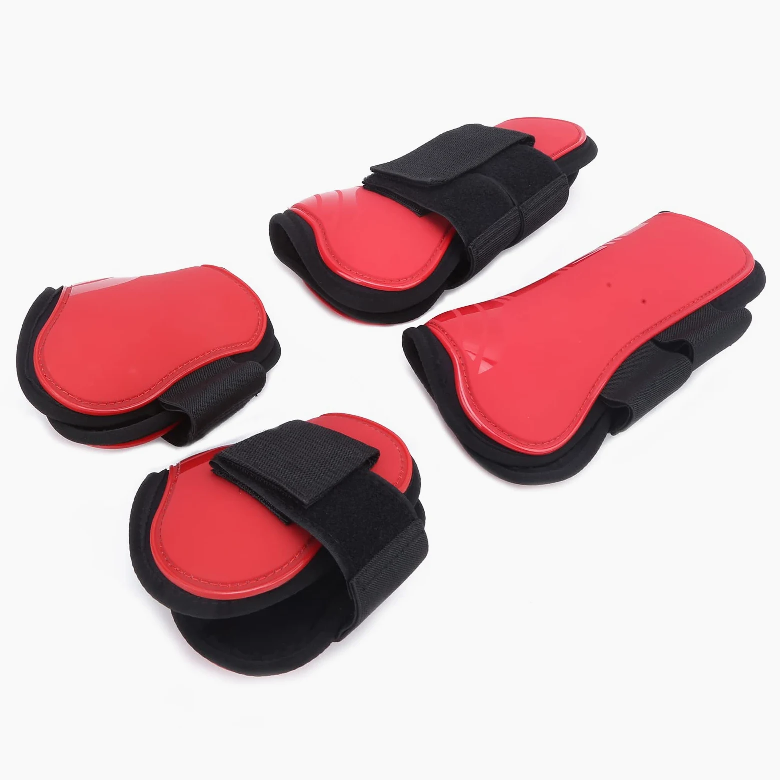 Paratendini per Cavallo Protezione Spessa con Guscio in PU per Equitazione - Confezione da 4 Colori Rossi, Eccellente Ammortizzazione e Supporto per Le Gambe