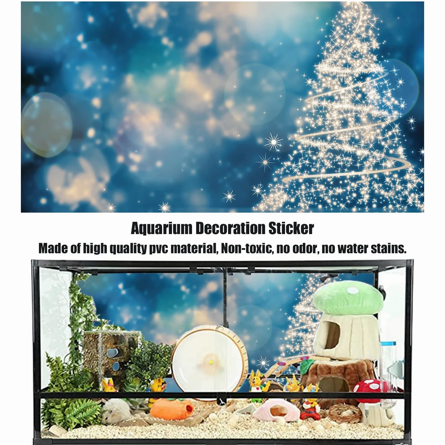 BAHULA Adesivo di sfondo per acquario di Natale, sfondo per acquario, sfondo per acquari, in PVC, adesivo per albero di Natale, sfondo per poster e decorazioni in carta, 122 x 76 cm