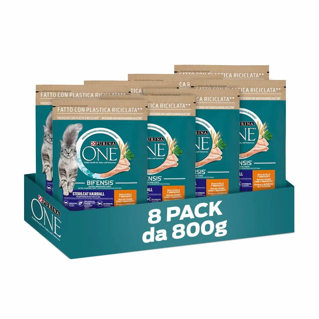 Purina One Bifensis Crocchette Gatto Sterilcat Hairball, 8 x 800 g