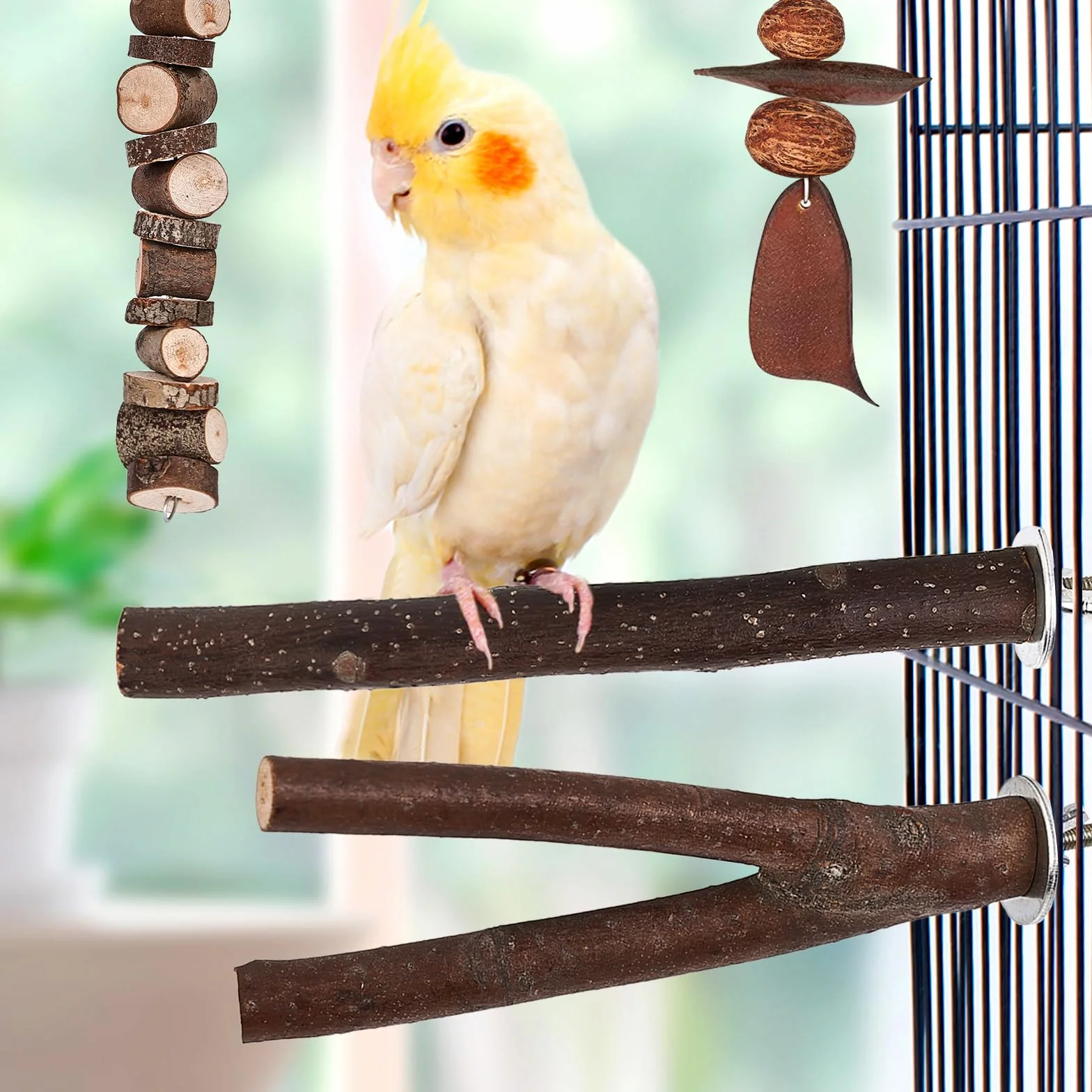 Posatoi per Uccelli, 8 Pz in Legno Naturale - Giocattolo per Pappagalli, Trespolo, Persico - Supporti per Cacatua, Cocorite, Fringuelli