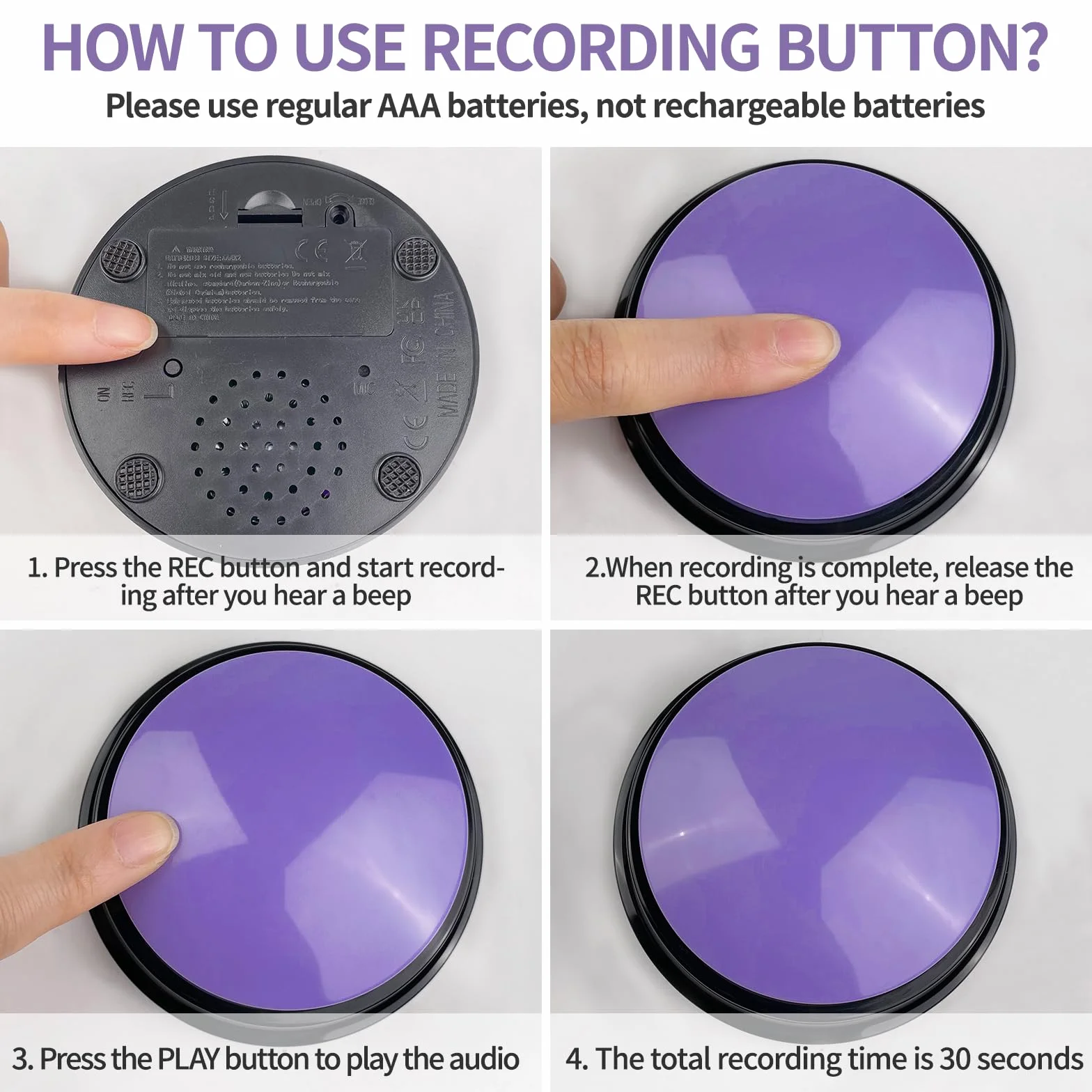 Pulsanti per Cani Parlare, Registrabili con Suono 30 Secondi, Buzzer Button, Pulsante per l'addestramento del Cane, per Animali Domestici Comunicazione e Addestramento, Confezione da 4