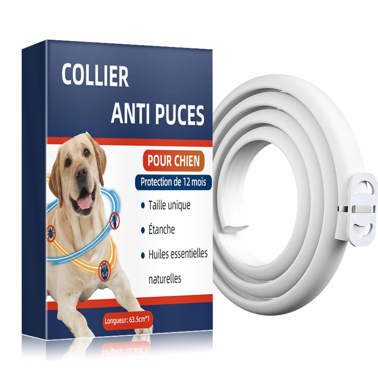 Collare Antiparassitario per Cani Naturale con Oli Essenziali, Protezione Impermeabile 12 Mesi contro Pulci e Zecche, Antipulci per Cani Regolabile per Taglia Piccola, Media e Grande (1pack)