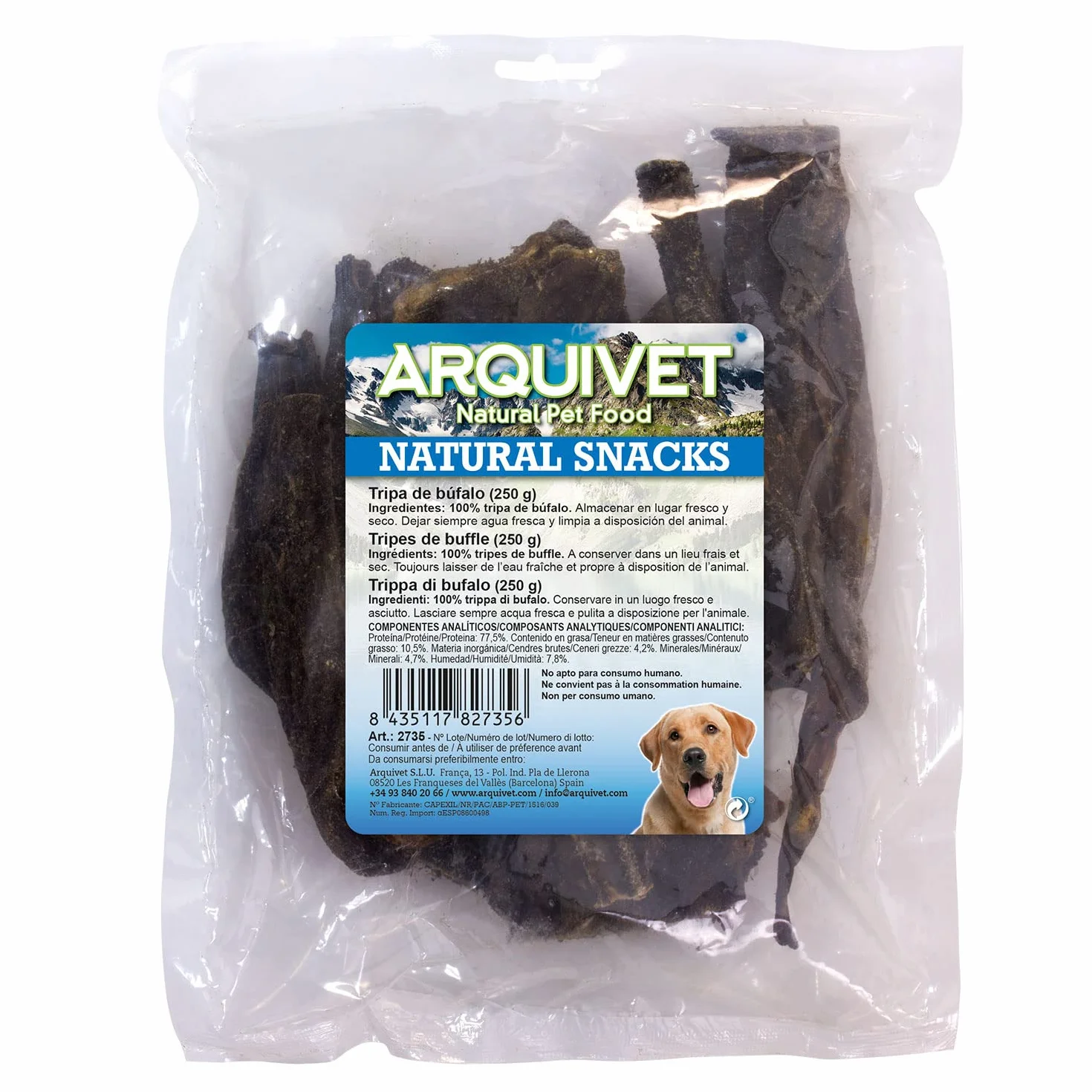 ARQUIVET Trippa di vitello - sacchetti 250 gr - Snack 100% naturali per cani - Masticabile per cani