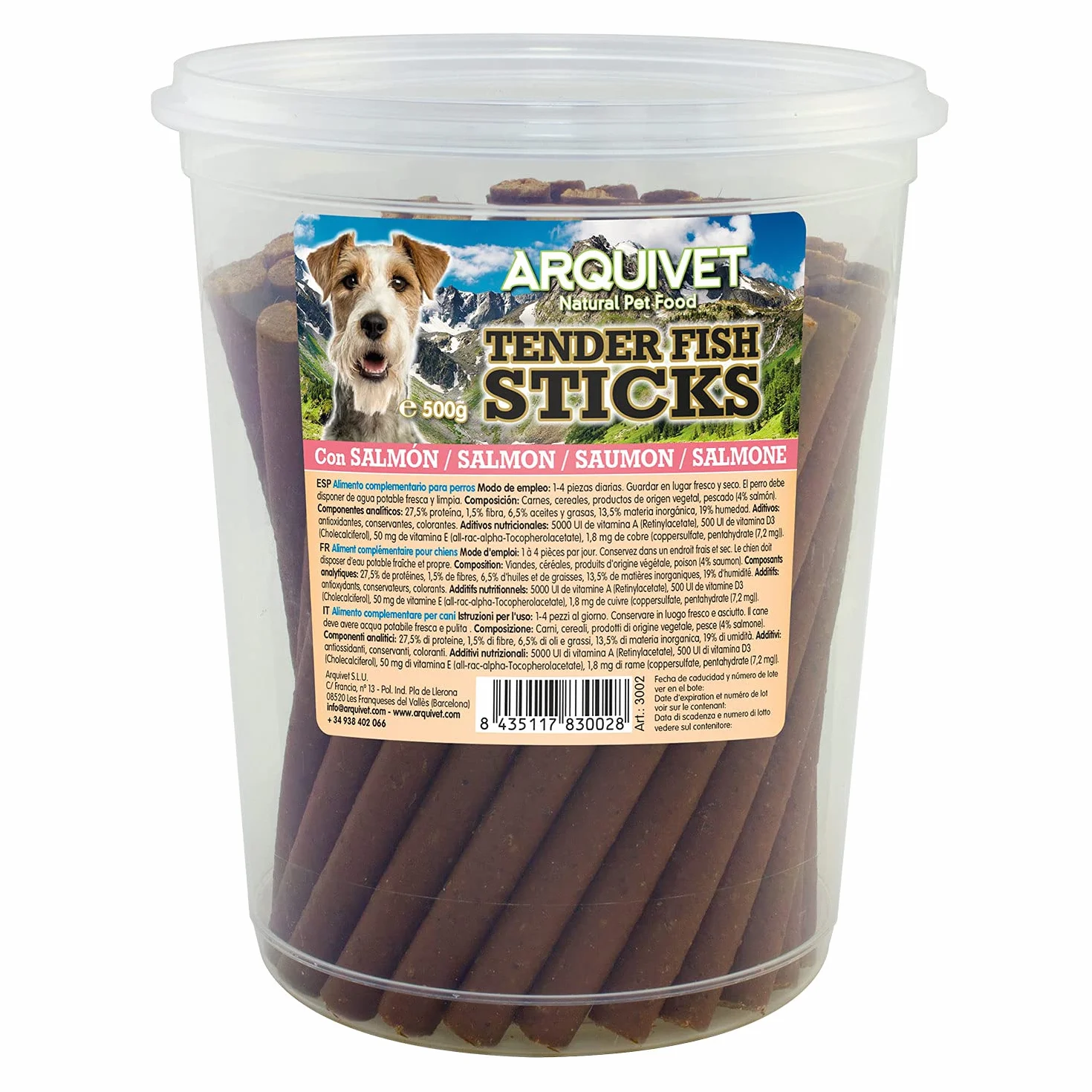 ARQUIVET Tender Meat Sticks - Salmone - 500 g - Bastoncini semi-morbidi per cani - Snack per cani - Aiuto per la cura dei denti