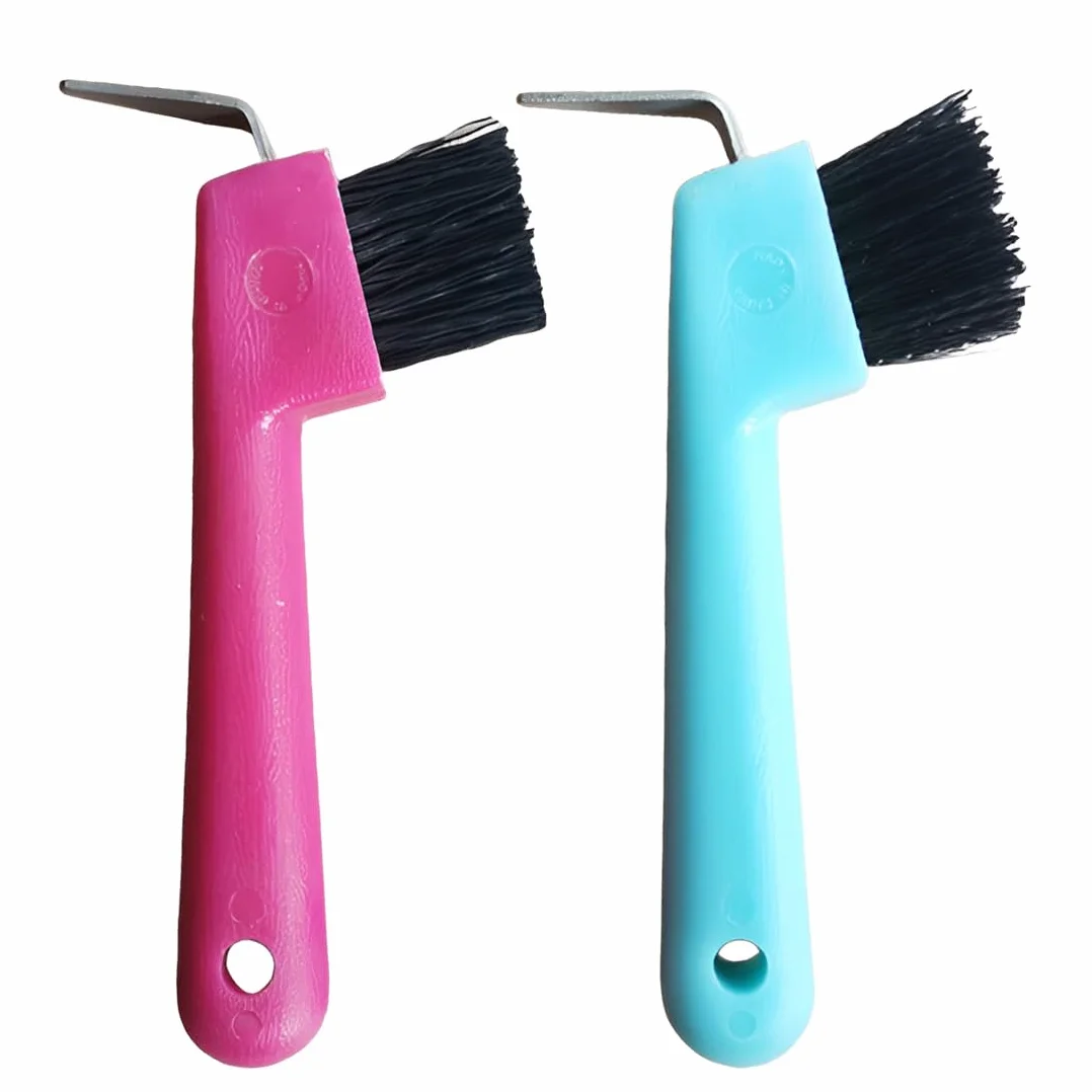 2 Pezzi Spazzola per Cavalli, Raschietto per Zoccoli di Cavalli, Capre e Asini, con Spazzola Estremamente Stabile e Impugnatura Ergonomica, Colore Casuale