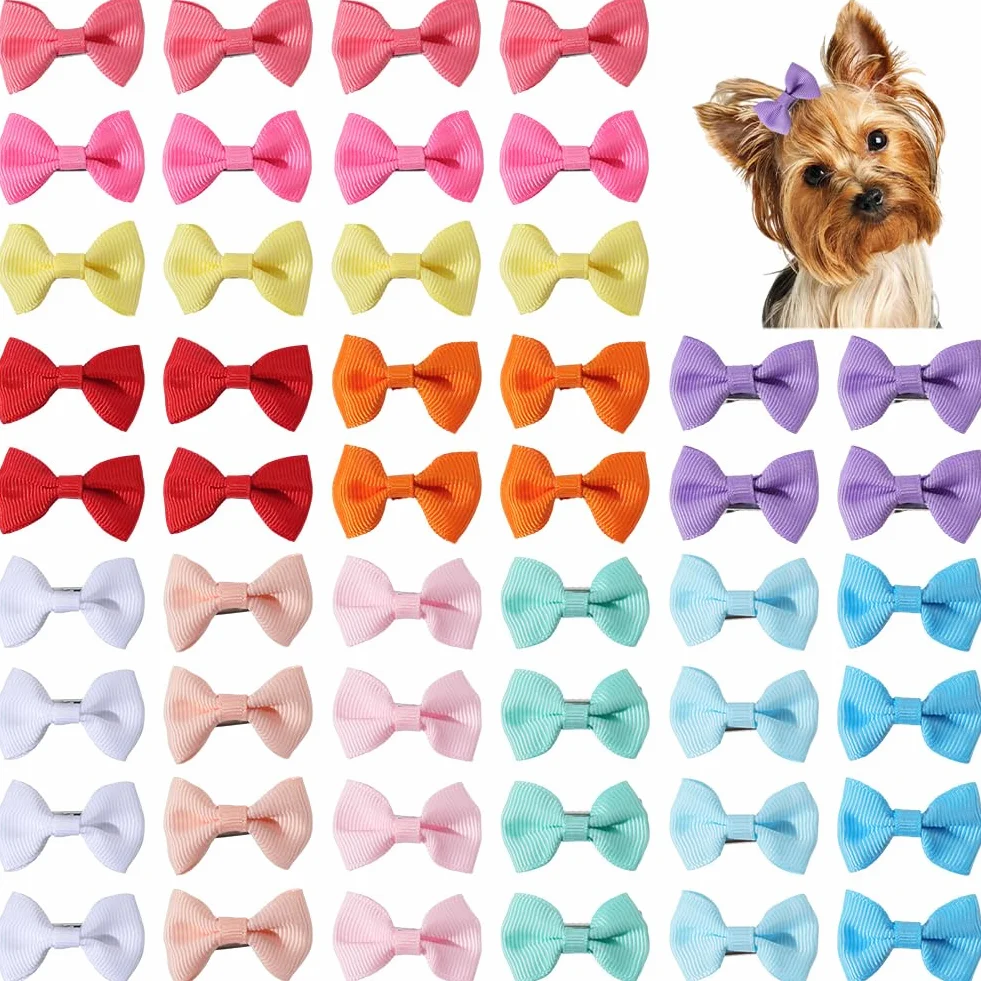 CREATCABIN 48 pz. Fiocchi Capelli Cani Piccoli Clip Fatti A Mano 12 Colori 3.6x2.35cm