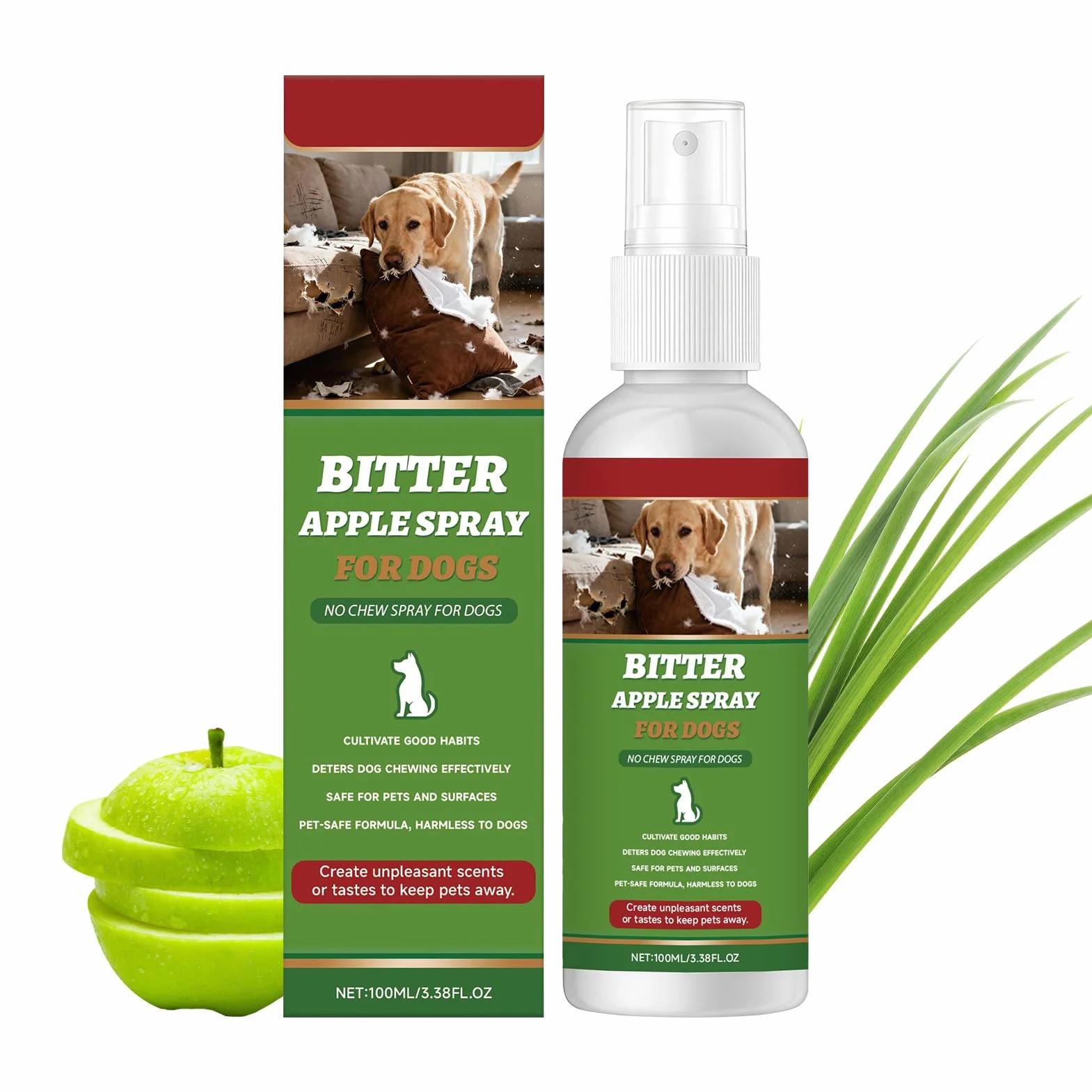 Spray di mela amara per cani 100 ml No-Chew Pet Training Spray Previene Leccare Formula senza alcool Protegge mobili scarpe superfici