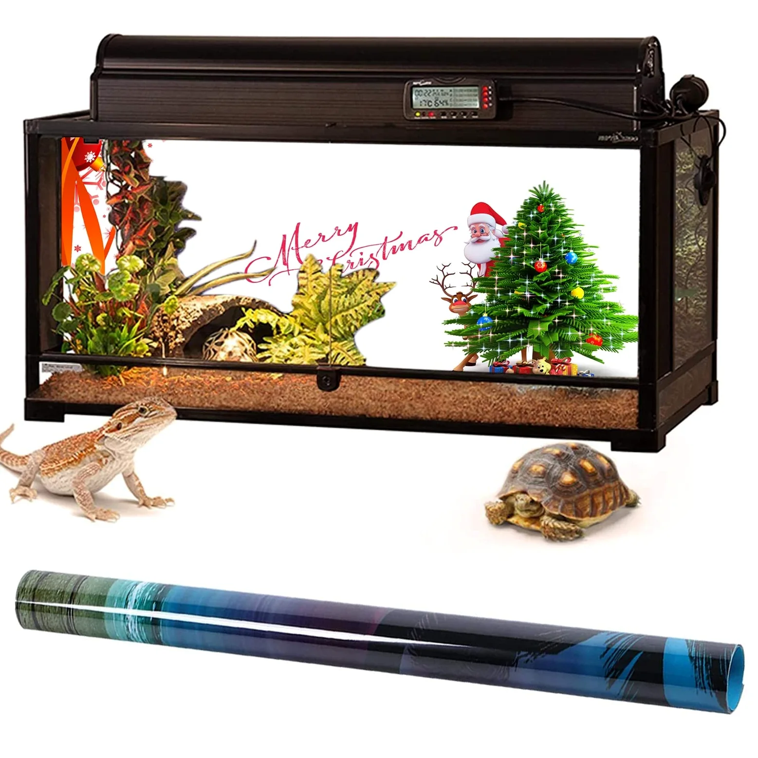 BAHULA Adesivo sfondo acquario, Buon Natale HD Stampa carta da parati Fish Tank decorazioni sfondo PVC autoadesivo paesaggio, 122 x 76 cm