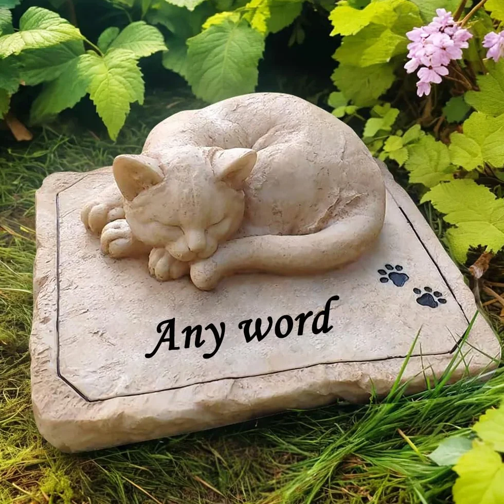 Personalizzate lapidi per gatti con statua di gatto dormiente, pietre da giardino memoriali con incisione personalizzata