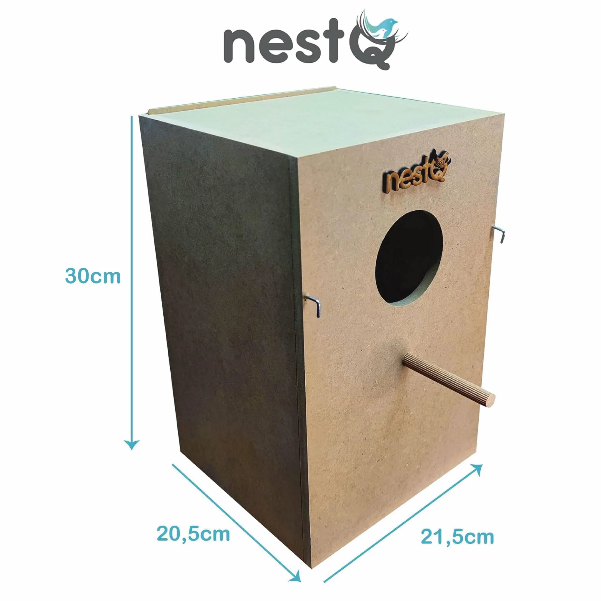Nido Verticale di Legno con Trucioli - Ideale per Ninfali, Caique, Cacatua, e Pappagalli di Taglia Media - Dimensioni M 30 x 21,5 x 20,5 cm - Nido per Uccelli Resistente e Sicuro - Buona Ventilazione