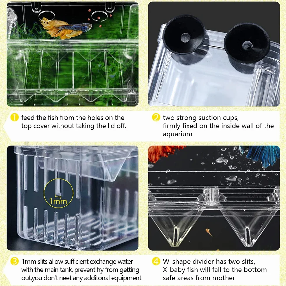 NETUEM - Contenitore per allevamento pesci per acquario, nursery in acrilico isolante a doppio strato, incubatrice per guppy e pesci tropicali, con ventose, misura L