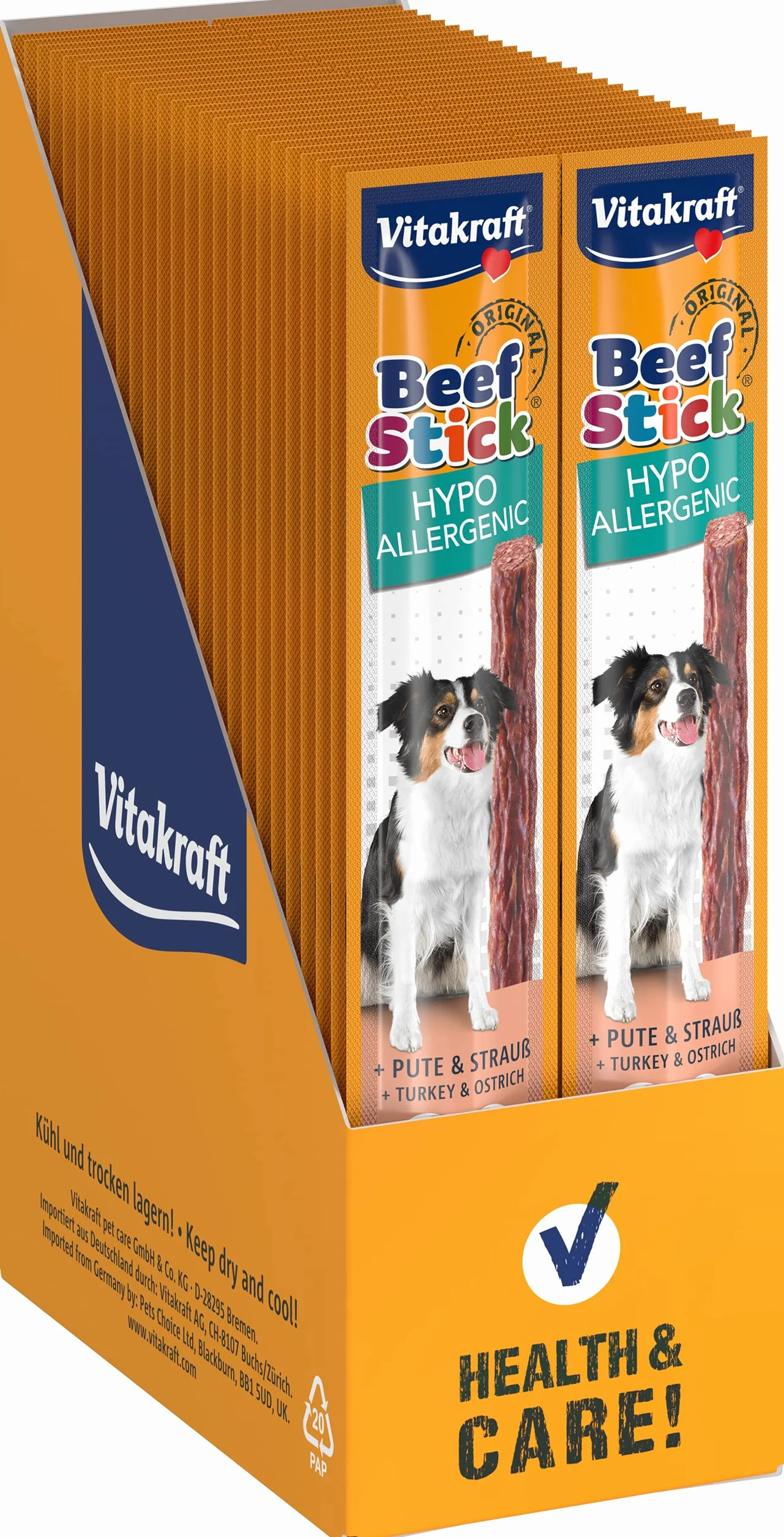 Vitakraft Bastoncino di manzo ipoallergenico, ideale per intolleranze, con tacchino e struzzo, in formato da conservazione (50x 12g)