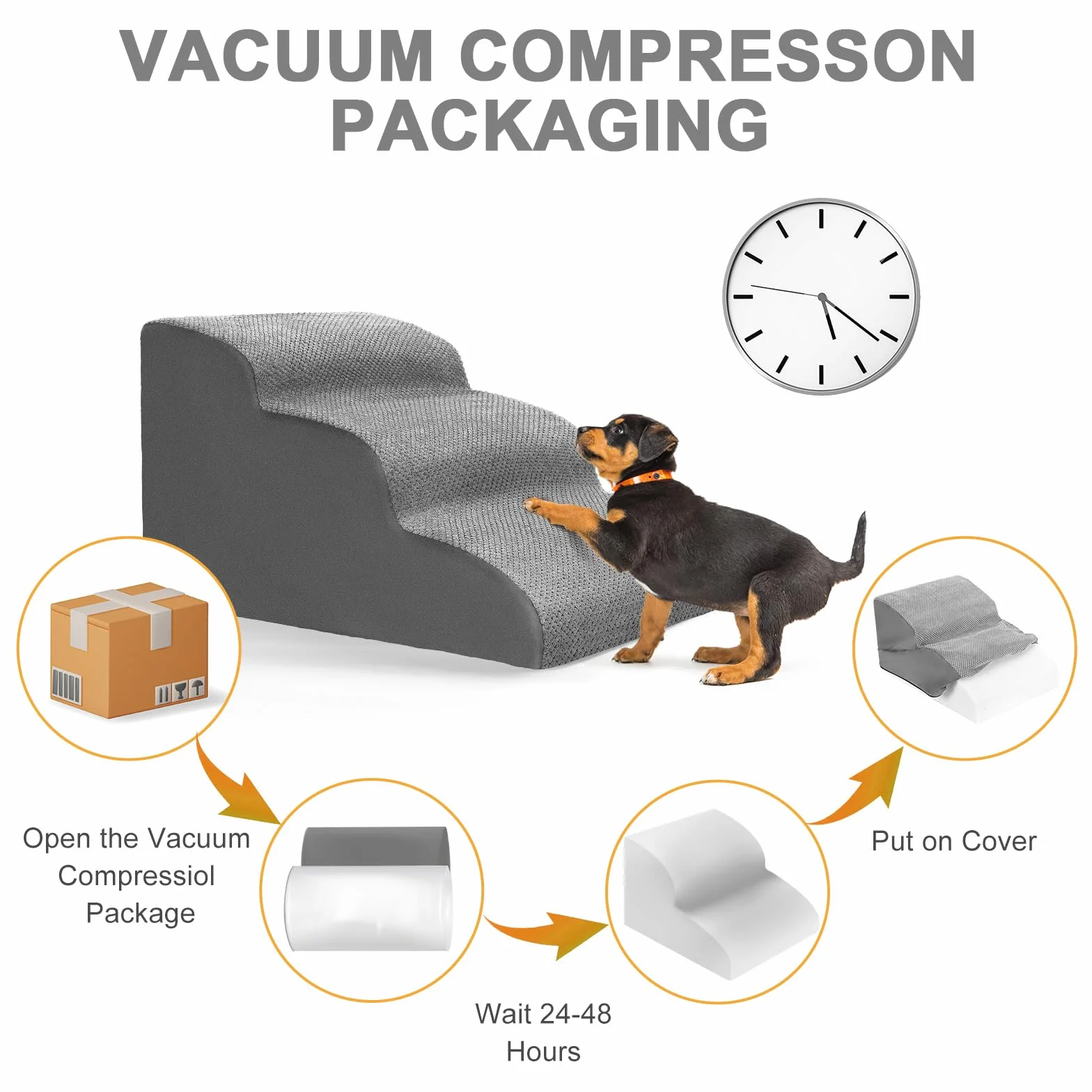 Lannvan Scaletta per Cani 3 Gradini, Rampa con Copertura Rimovibile Lavabile, per Cani e Gatti di Piccola Taglia, Regala Rullo Togli Peli Animali, Grigio