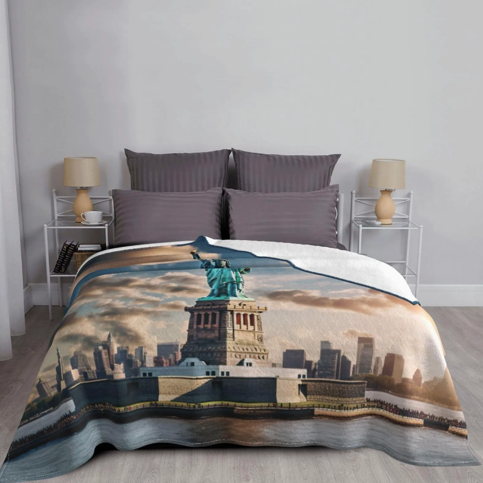 Coperta decorativa morbida e calda in flanella per bambini, cane, gatto, 127 x 152 cm, con stampa della statua della libertà a New York