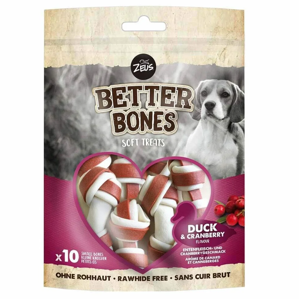 Zeus BetterBones ossa da masticare per cani con carne d'anatra e mirtillo rosso 7,5 cm