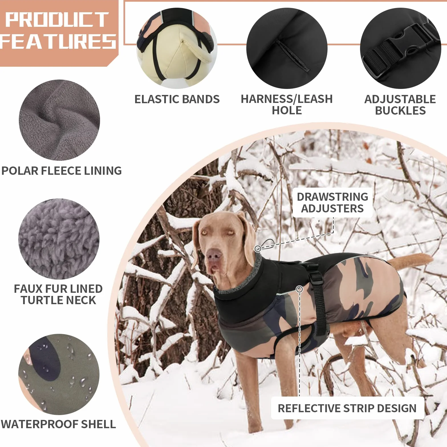 Cappotto per cani impermeabile Giacca invernale calda, Giacca per cani antivento Abbigliamento per cani Completo per cani di taglia piccola di taglia media Con Striscia Riflettente