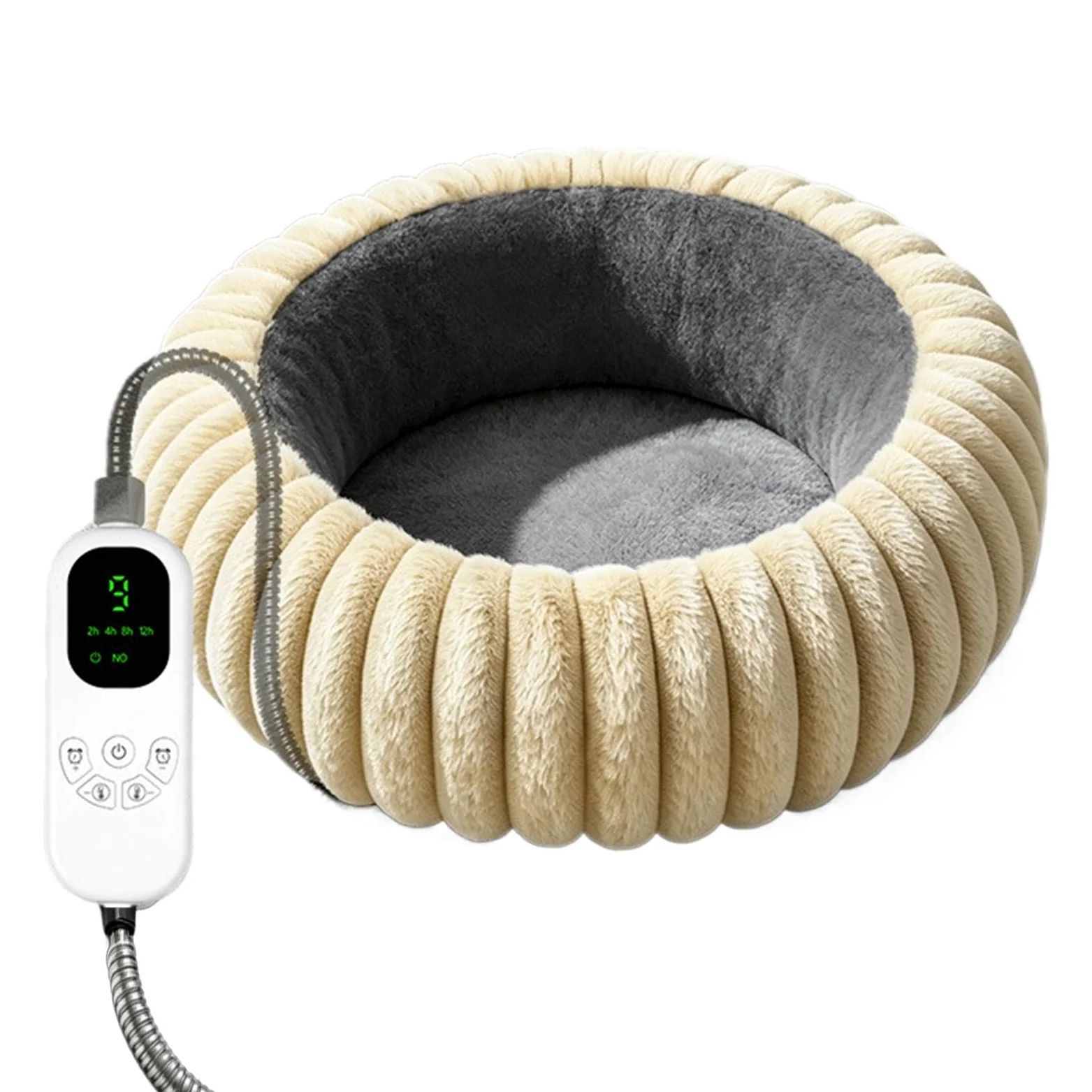 Cuccia Riscaldata Per Cani Cuscino Rotondo in Peluche con Timer e 9 Livelli | Tappetino Riscaldante Animali Interno Esterno Soggiorno Camera Ufficio Angolo Viaggio Famiglia