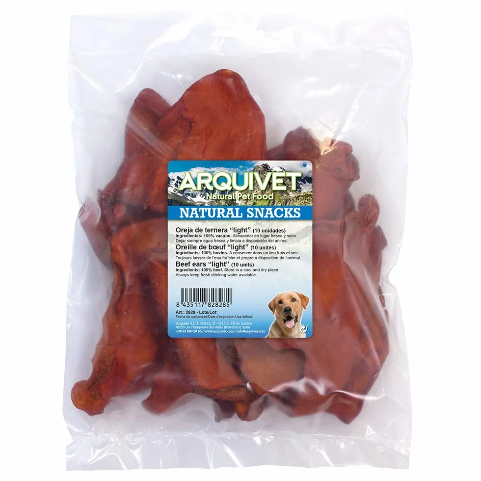 Arquivet Orecchio di Manzo Light - Borsa 10 pz - Snack 100% Naturali per Cani - Chuches, premi, premi, Caramelle, Caramelle per Cani - Tendini disidratati
