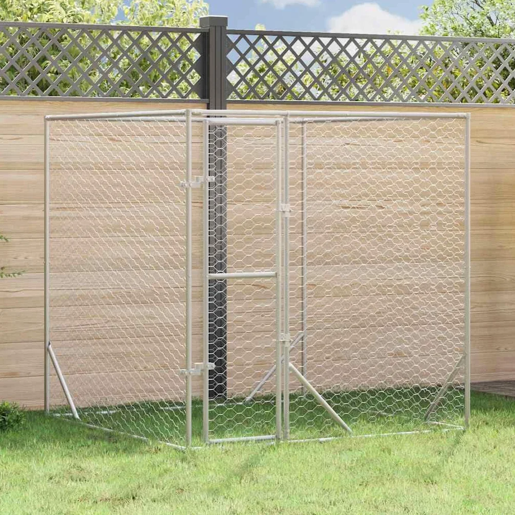 vidaXL Cuccia per Cani da Esterno Argento 2x2x2 m Acciaio Zincato